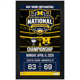 Highland Mint - Michigan Wolverines 2026 NCAA Men's Basketball National Champions 15" x 24" Game Day Framed Photo - Multicolor