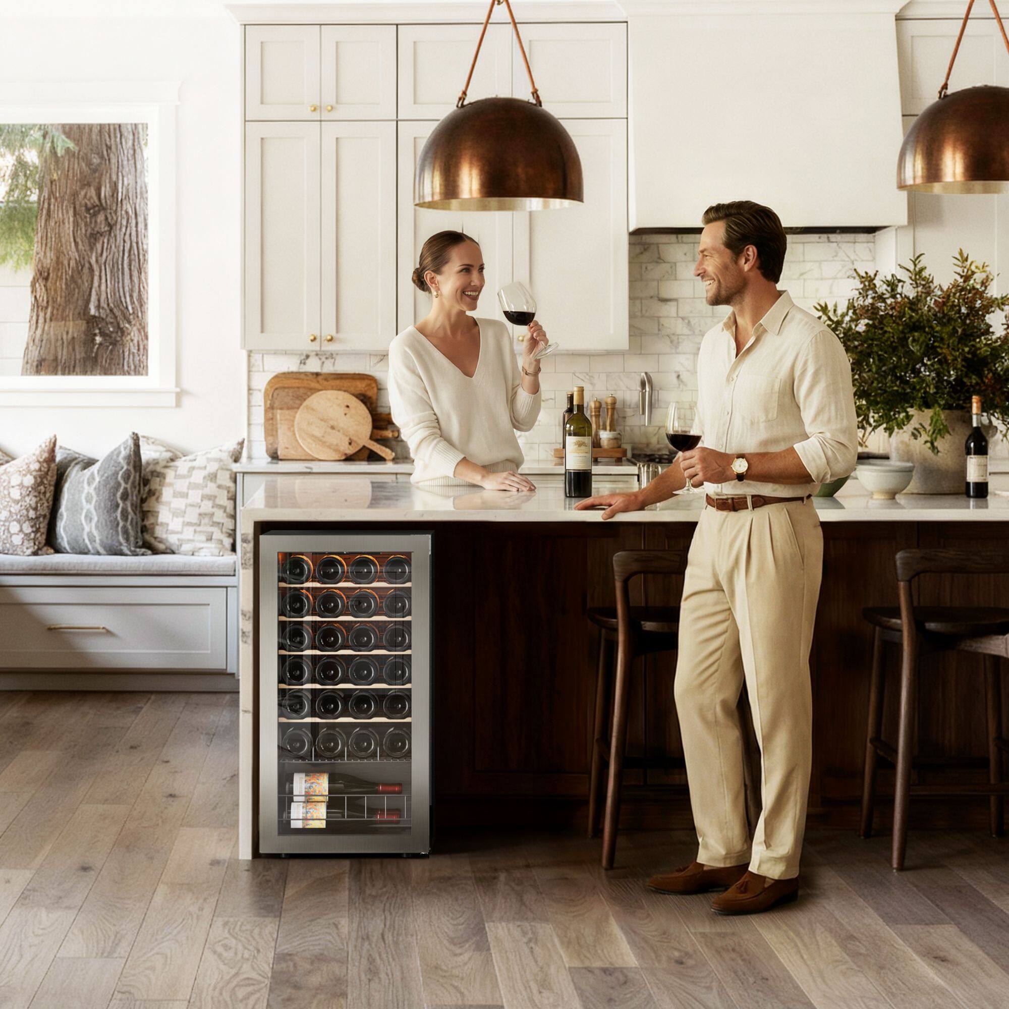 Alt View 6. Ca'Lefort - Wine Cooler Refrigerator 28 Bottle Mini Wine Fridge 3 color LED Freestanding Wine Cellar with Glass Door - CLF-WSJC88.