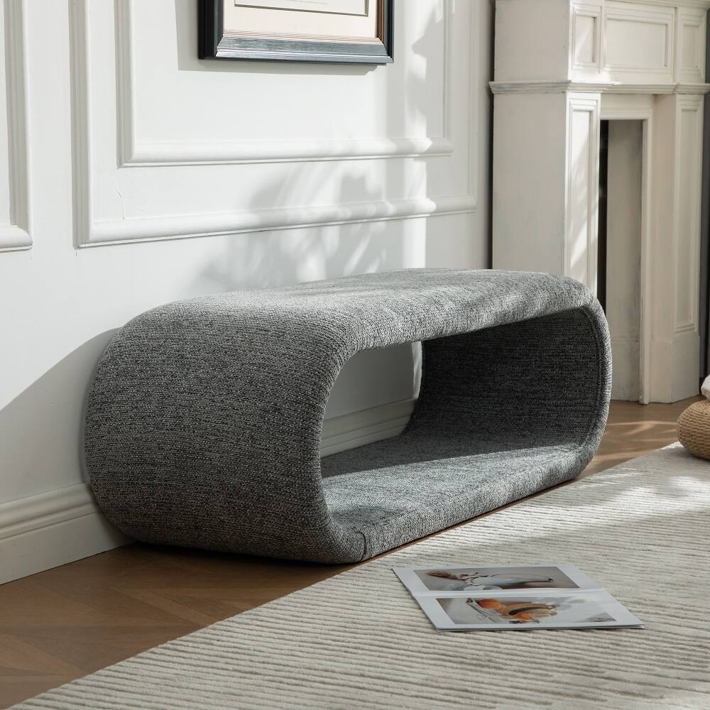Back. Ropilly - Ropilly 52 Inch Modern Gray Chenille Upholstered Entryway Shoe Bench, End of Bed Bench with Iron Frame - Gray.