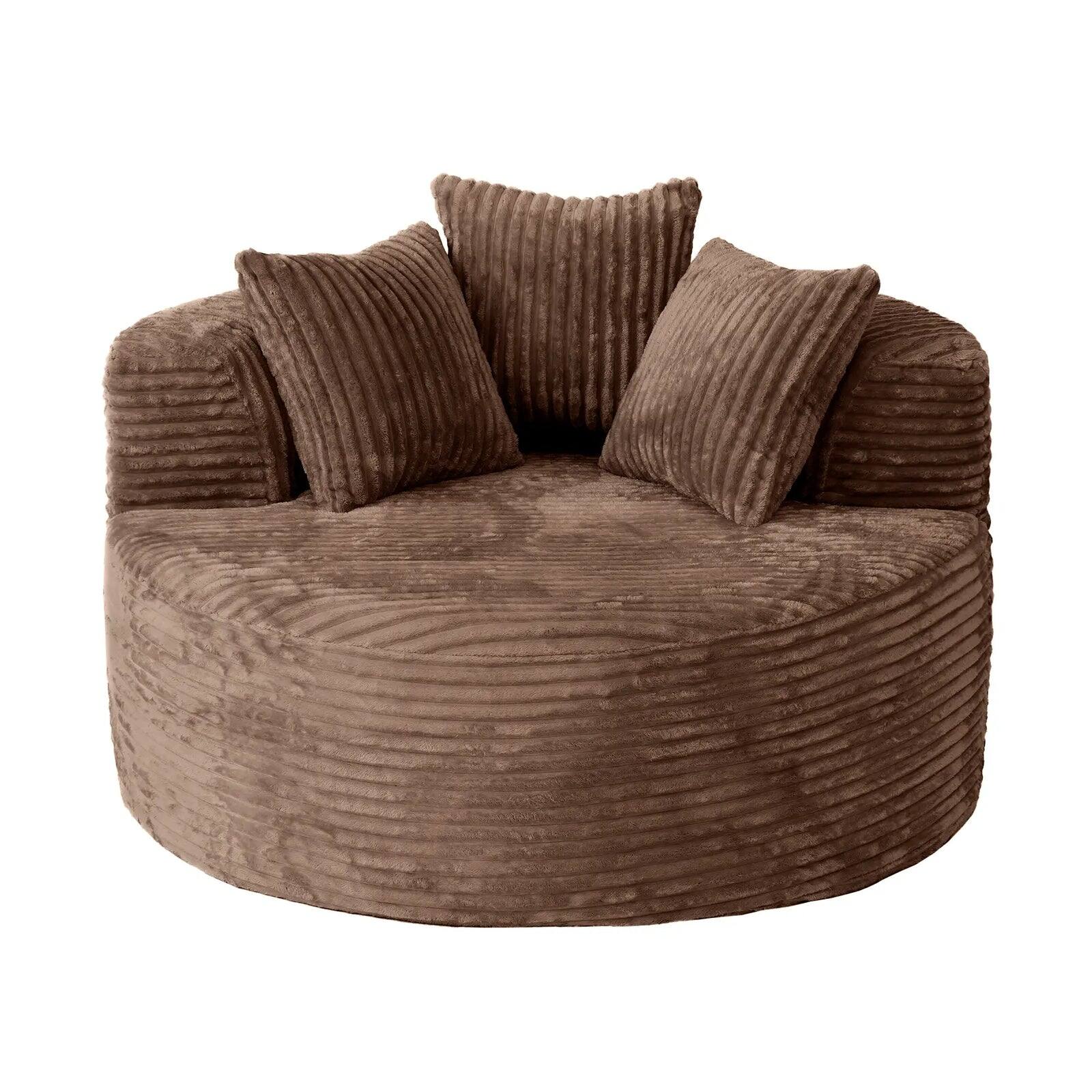 Left. Yardgrace - Oversized Round Lazy Sofa Chair,Corduroy Deep Seat Single Sleeper Sofas, Upholstered Chaise, Cloud Couch for Living Room - Brown.