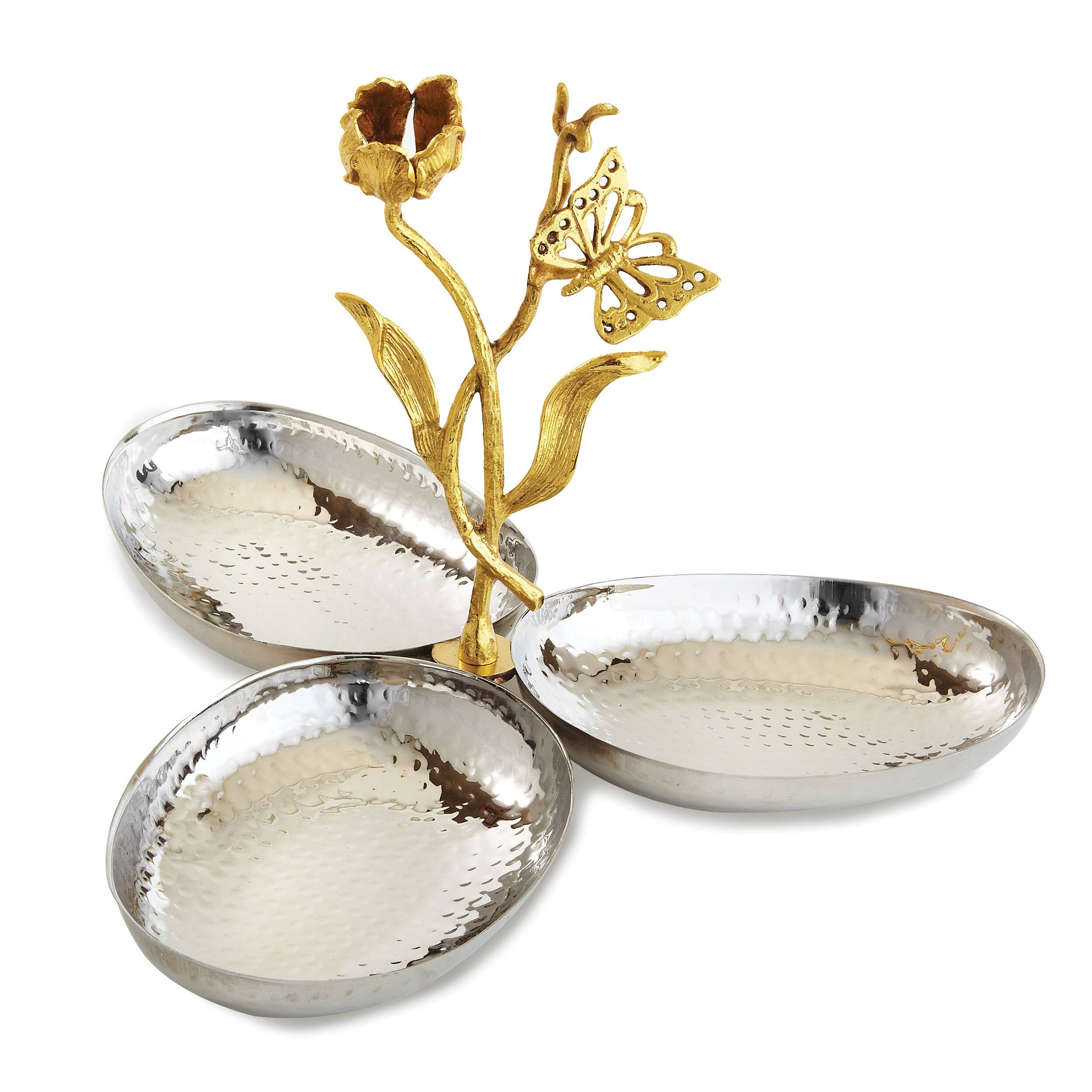 Front. Jiallo - Gold Butterfly triple nut tray - Silver/Gold.