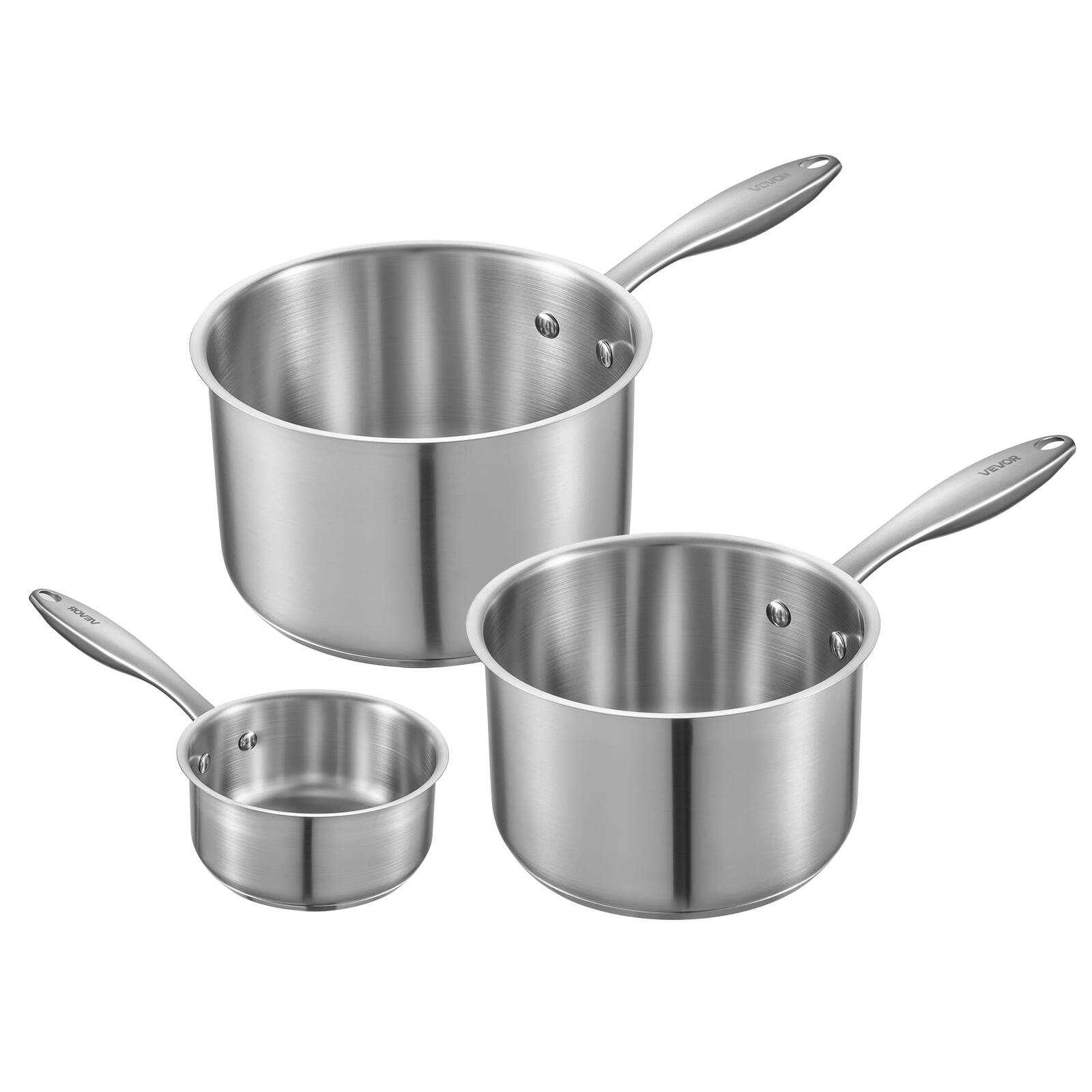Alt View 5. VEVOR - Stainless Steel Saucepan Set,1QT & 2QT & 3QT Saucepans with Glass Lids,Multipurpose Nonstick Stainless Steel Sauce Pot - Silver.