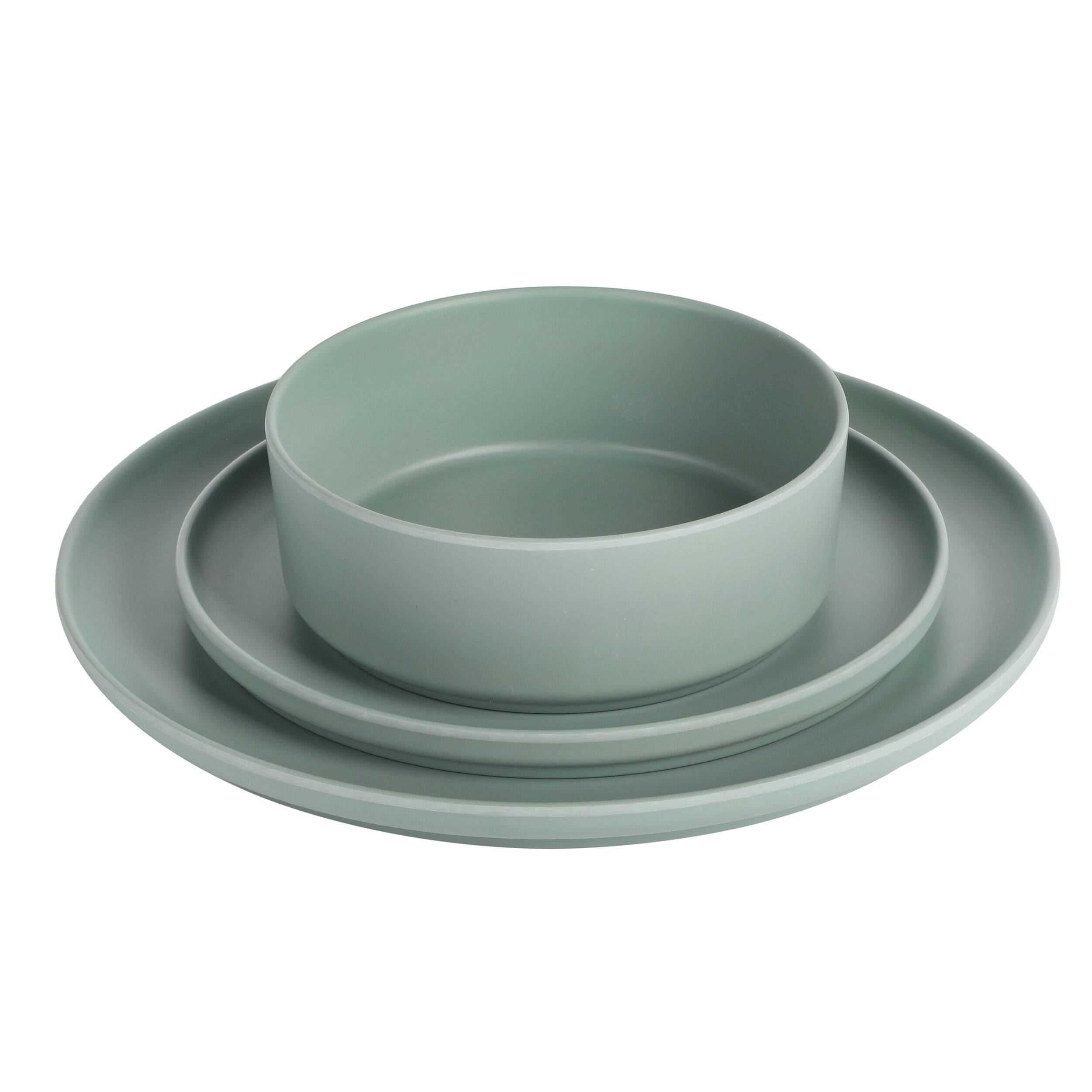 Alt View 6. Gibson - Gibson Home Canyon Crest 12 Piece Stackable Melamine Dinnerware Set in Sage - Dark Sage.