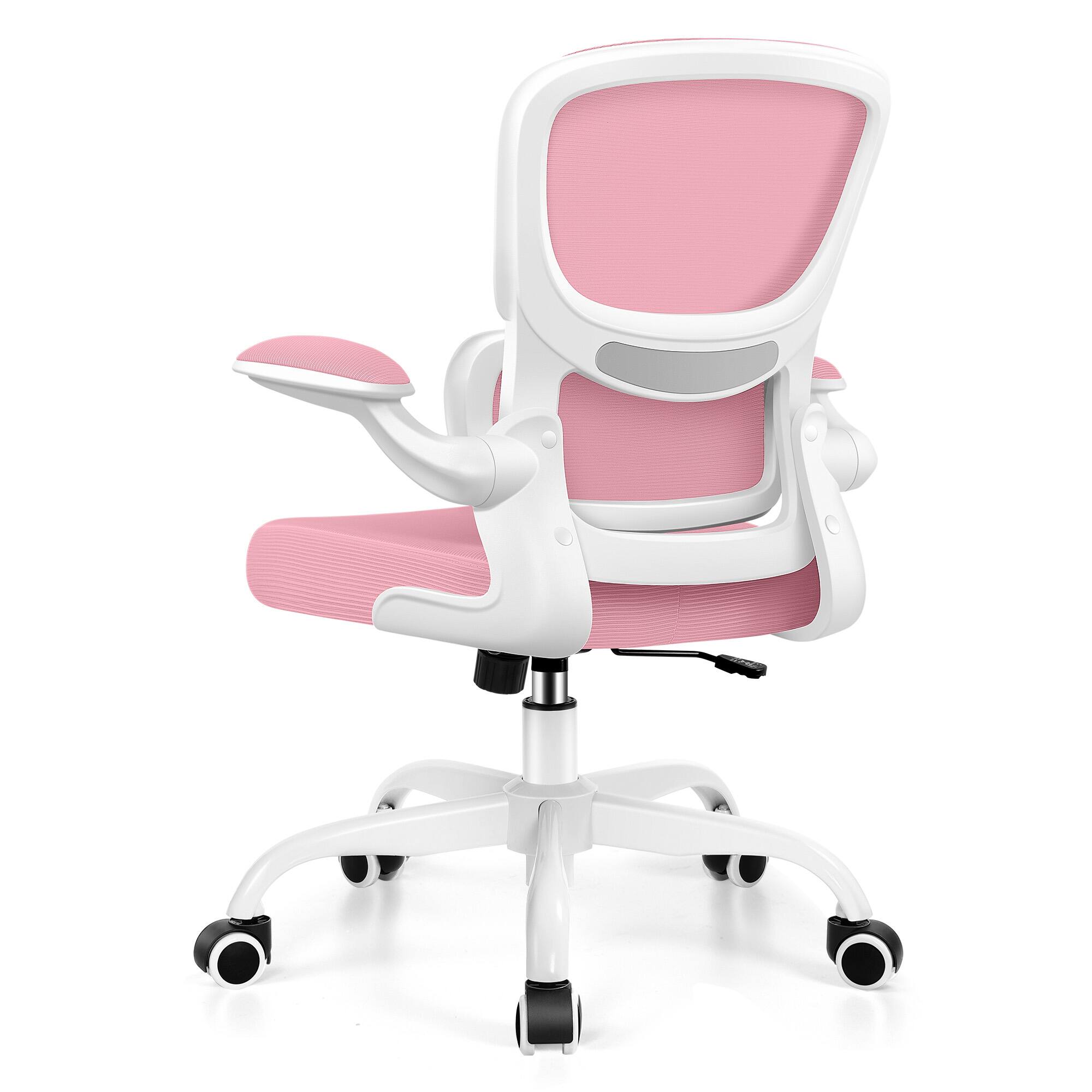 Back. Brick Attic - Ergonomic Office Chair with Lumbar Support and Adjustable Armrests, Breathable Mesh Mid Back Desk Chair - Pink.