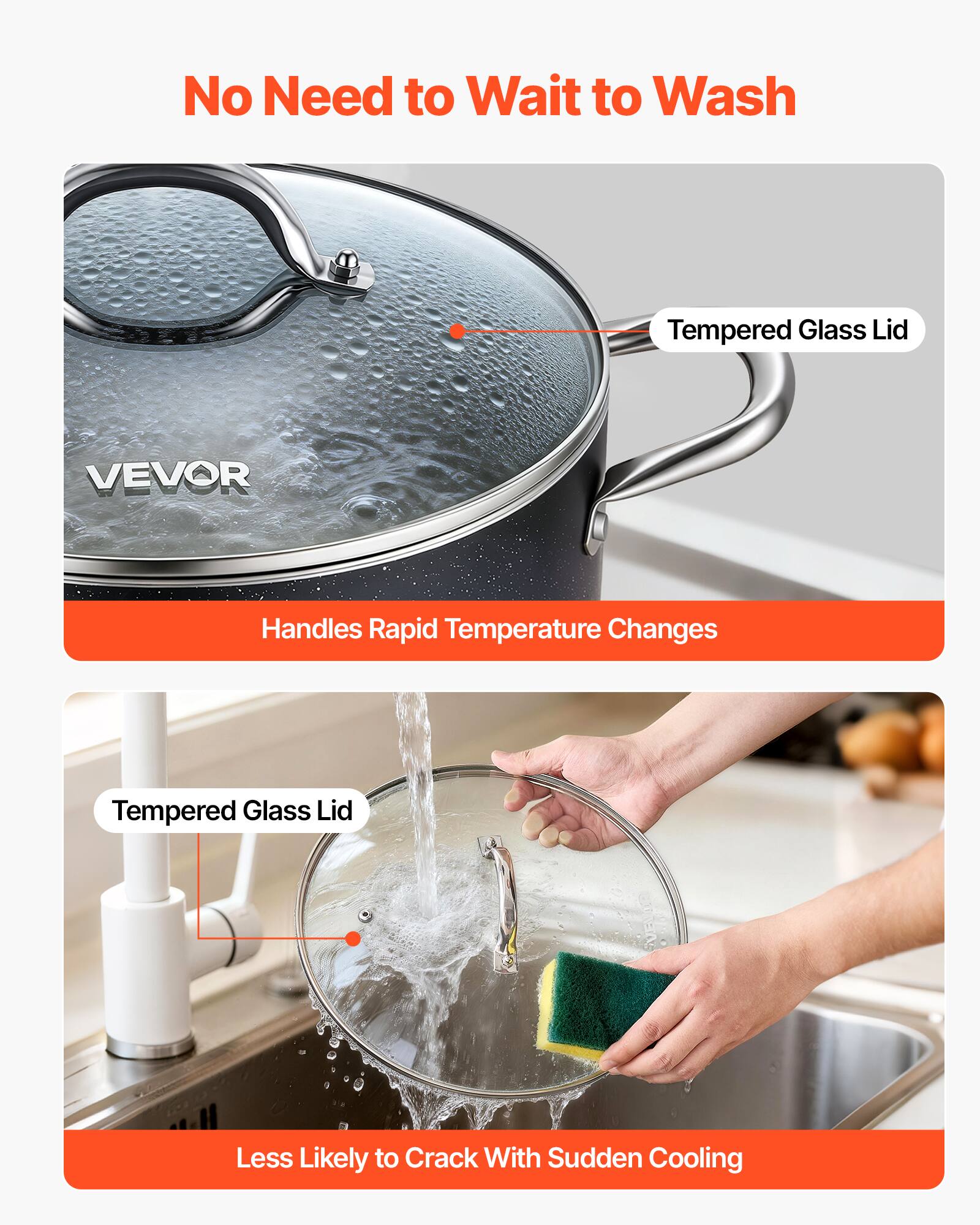 No Need to Wait to Wash

Tempered Glass Lid

Handles Rapid Temperature Changes

Less Likely to Crack With Sudden Cooling