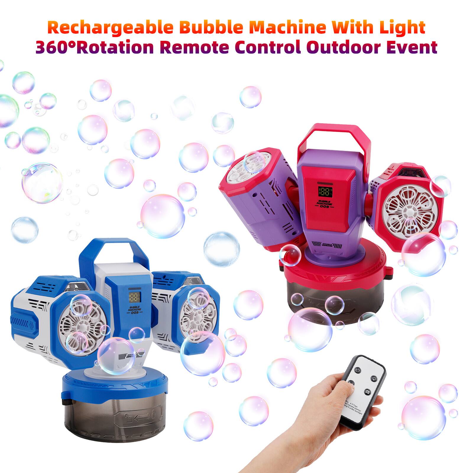 Rechargeable Bubble Machine With Light 360°Rotation Remote Control Outdoor Event