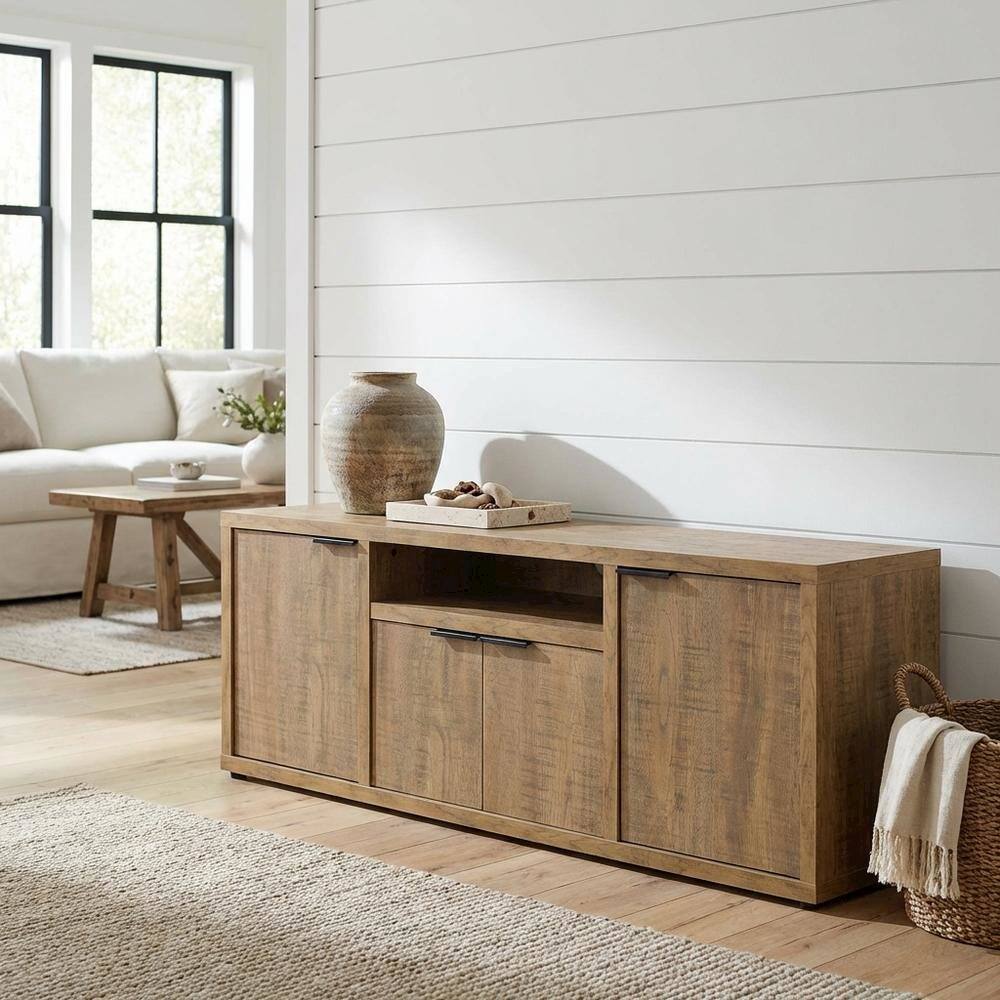 Alt View 1. FurniFact - TV stand with Engineered Wood and Walnut Veneers, Farmhouse Style - Green.