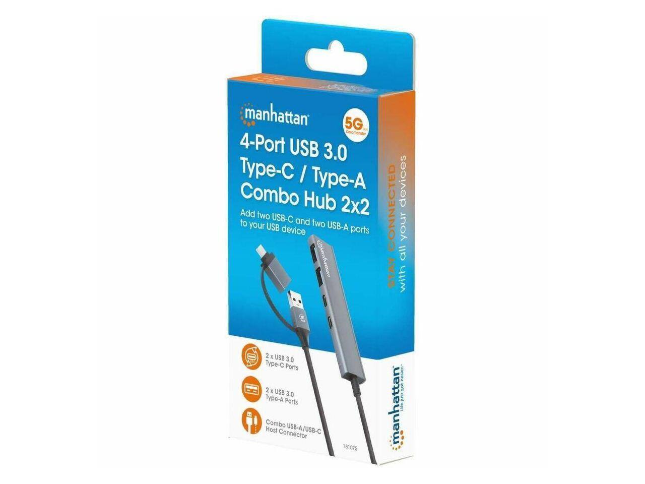 manhattan 5G Dato 4-Port USB 3.0 Type-C / Type-A devices Combo Hub 2x2 to Add your two USB-C and two USB-A ports CONNECTED your all STAY dtiw 2 E USB 3.0 Type-C Ports 2 x USB 3.0 Type-A Ports Combo Host Connector USB-A/USB-C 181075 manhattan 3 Lite