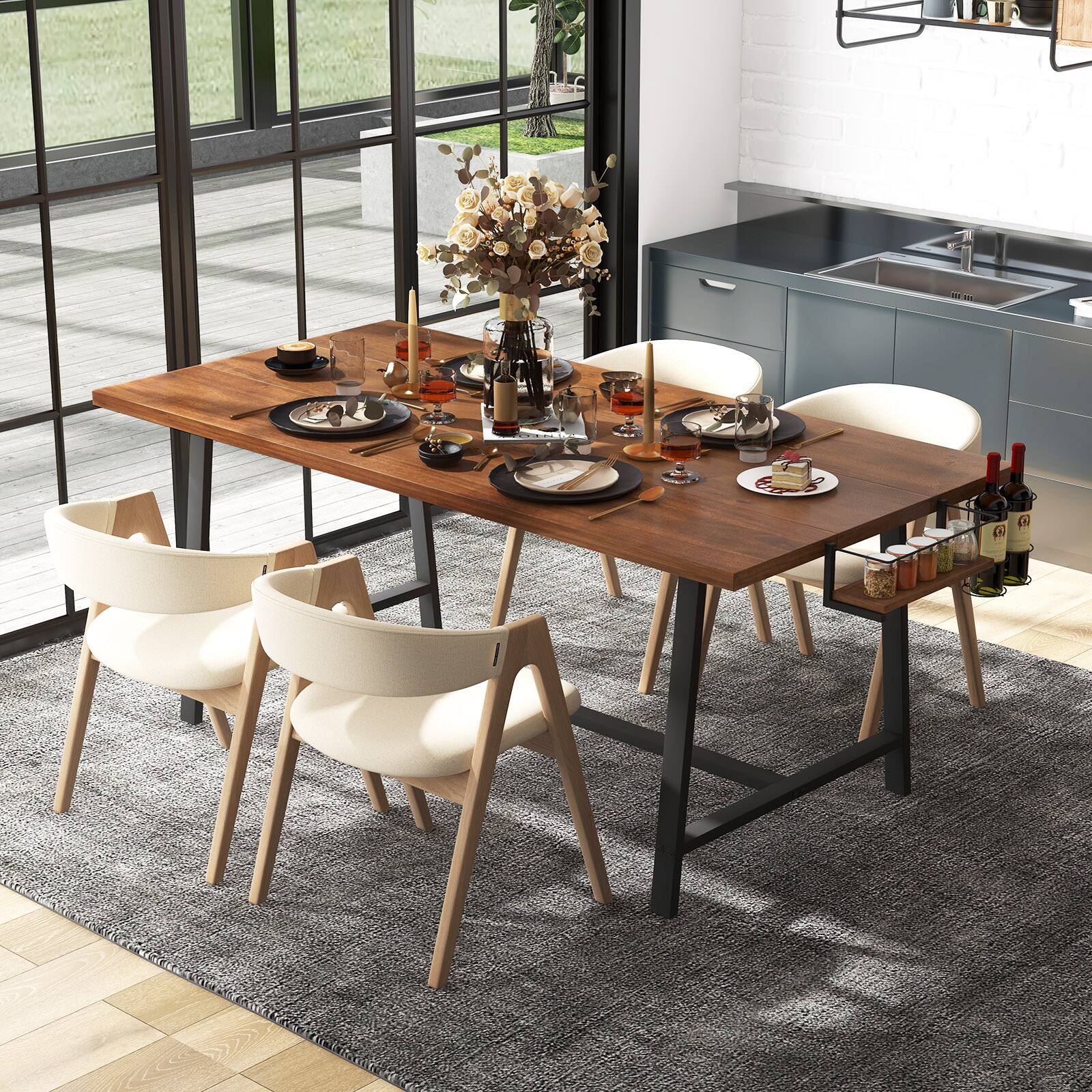 Alt View 7. Ecooso - 72 Inch Rectangular Dining Table with Built-in Wine Rack, Large Dining Desk for 5–7 People Kitchen Use - Walnut.