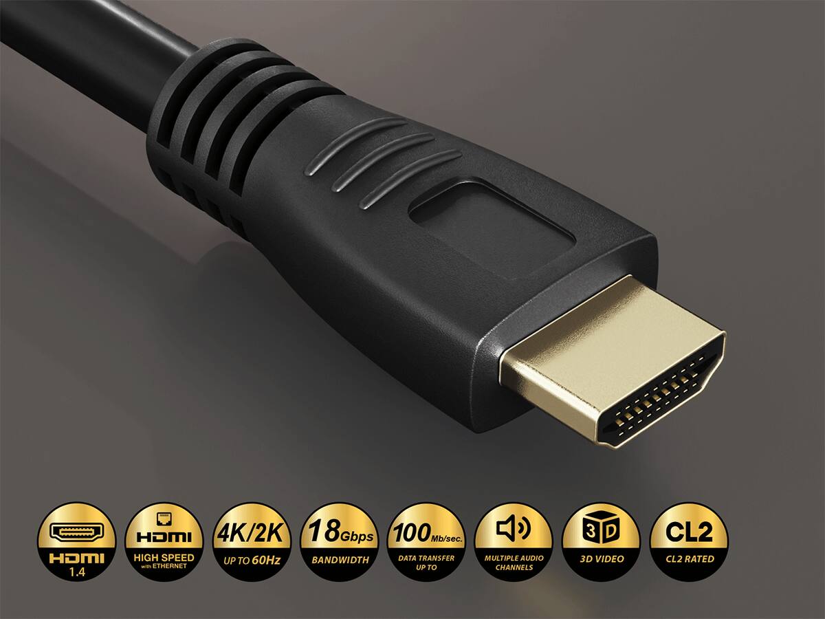 HDMI 4K/2K 18 Gbps 100 Mb/sec. HDMI HIGH SPEED UP TO 60Hz BANDWIDTH DATA TRANSFER with ETHERNET UP TO 1.4 MULTIPLE AUDIO CHANNELS 3D VIDEO CL2 RATED
