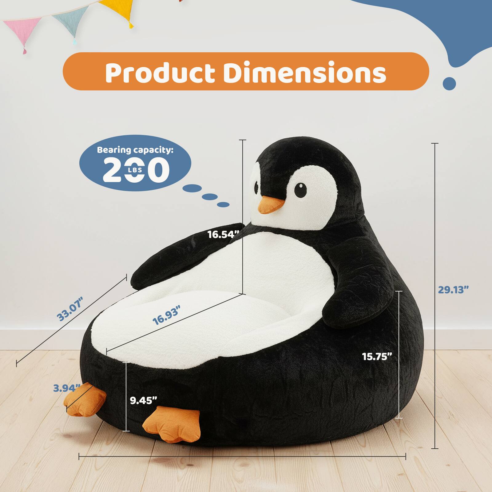 Product Dimensions  
Bearing capacity: 200 LBS  
16.54" x 33.07" x 16.93" x 29.13" x 15.75" x 3.94" x 9.45"