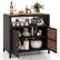 Alt View 6. Costway - Patio Rattan Storage Cabinet with Acacia Wood Countertop Open Shelf 2 Door Cabinet - Mix Brown + Natural.