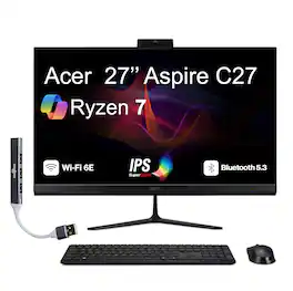 Acer - Aspire C27 All-in-One 27 FHD Display (Ryzen 7 5825U, 64GB, 2TB SSD, AMD Radeon, WiFi 6E, Win 11 Pro) w/USB Hub