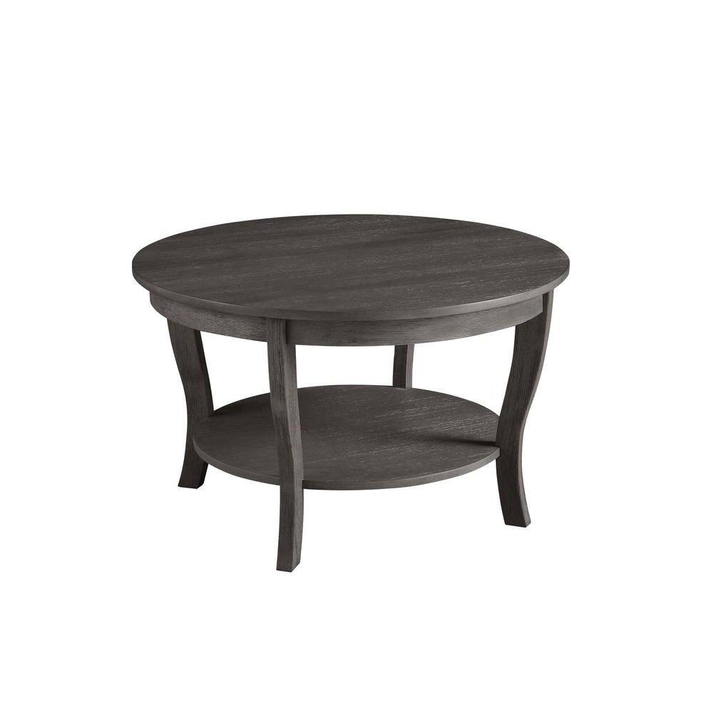 Angle. FurniFact - Gray Round Coffee Table with Shelf and Modern Design for Living Room - Wirebrush Dark Gray.