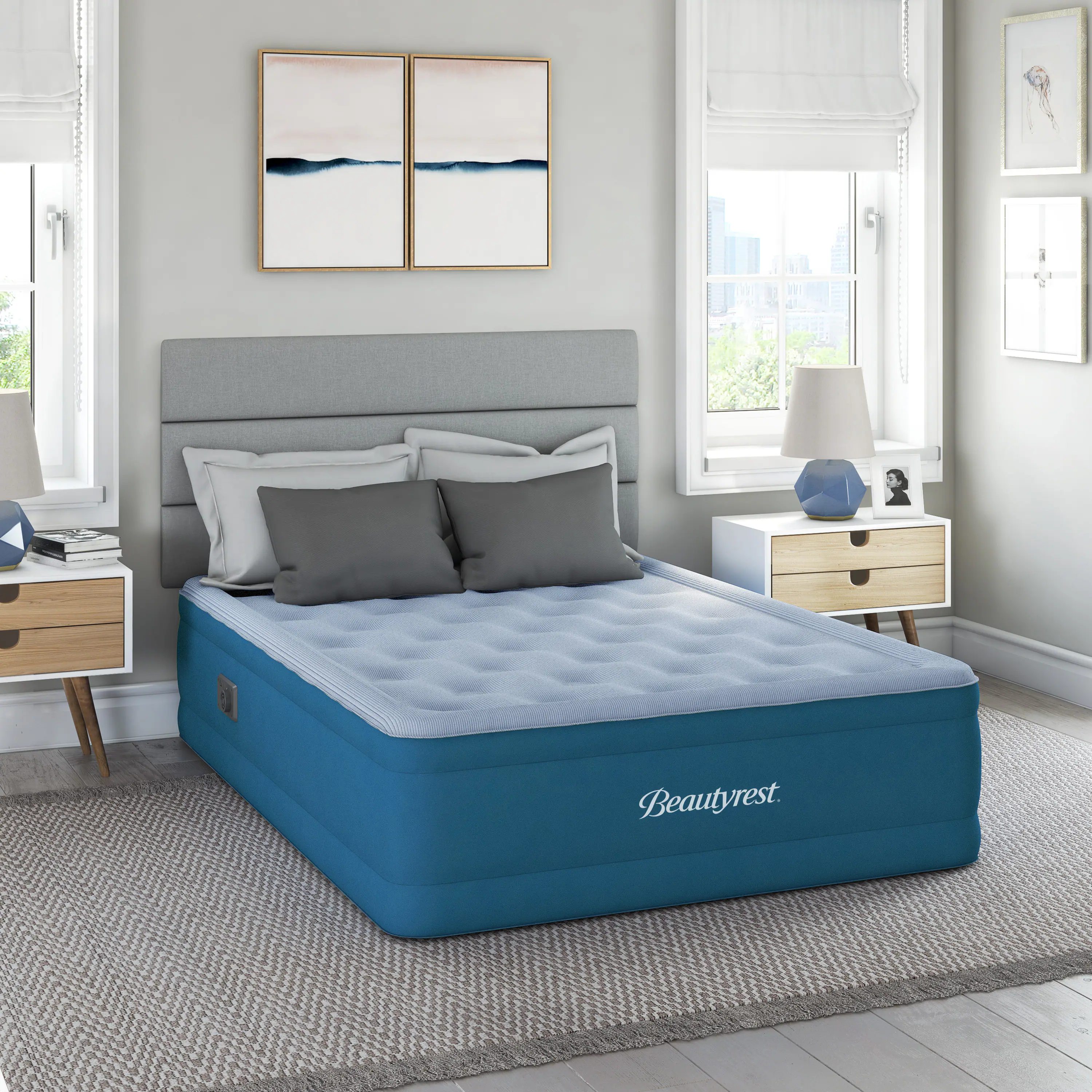 Front. Beautyrest - Beautyrest Comfort Plus 17" Inflatable Air Mattress with Built-In Pump, Full - GRAY/BLUE.
