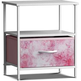 Sorbus - Nightstand 1-Drawer Shelf Storage, Bedside Furniture & Chest Dresser with Steel Frame, Wood Top & Fabric Bins - Pink Tie-Dye