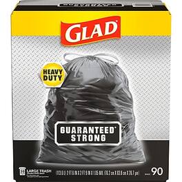 Glad - 30 Gallon Large Drawstring Trash Bags, 90/Box - Black
