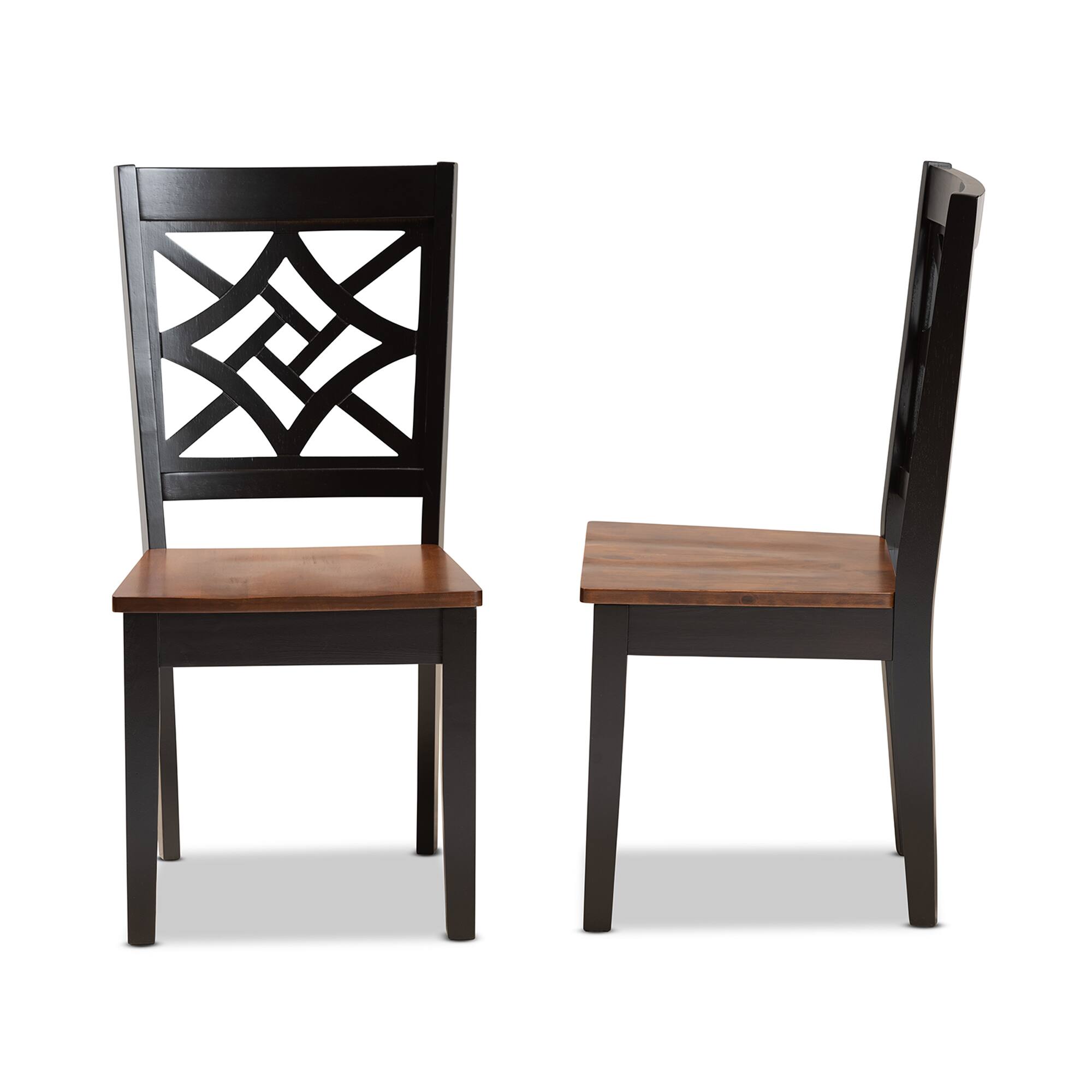 Left. Baxton Studio - Nicolette Modern Two-Tone and Finished Wood 2-Piece Dining Chair Set - Dark Brown/Walnut Brown.