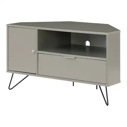 Front. Furniture of America - Emilia Modern Wood Multi-Storage Corner TV Stand in Gray - Gray.