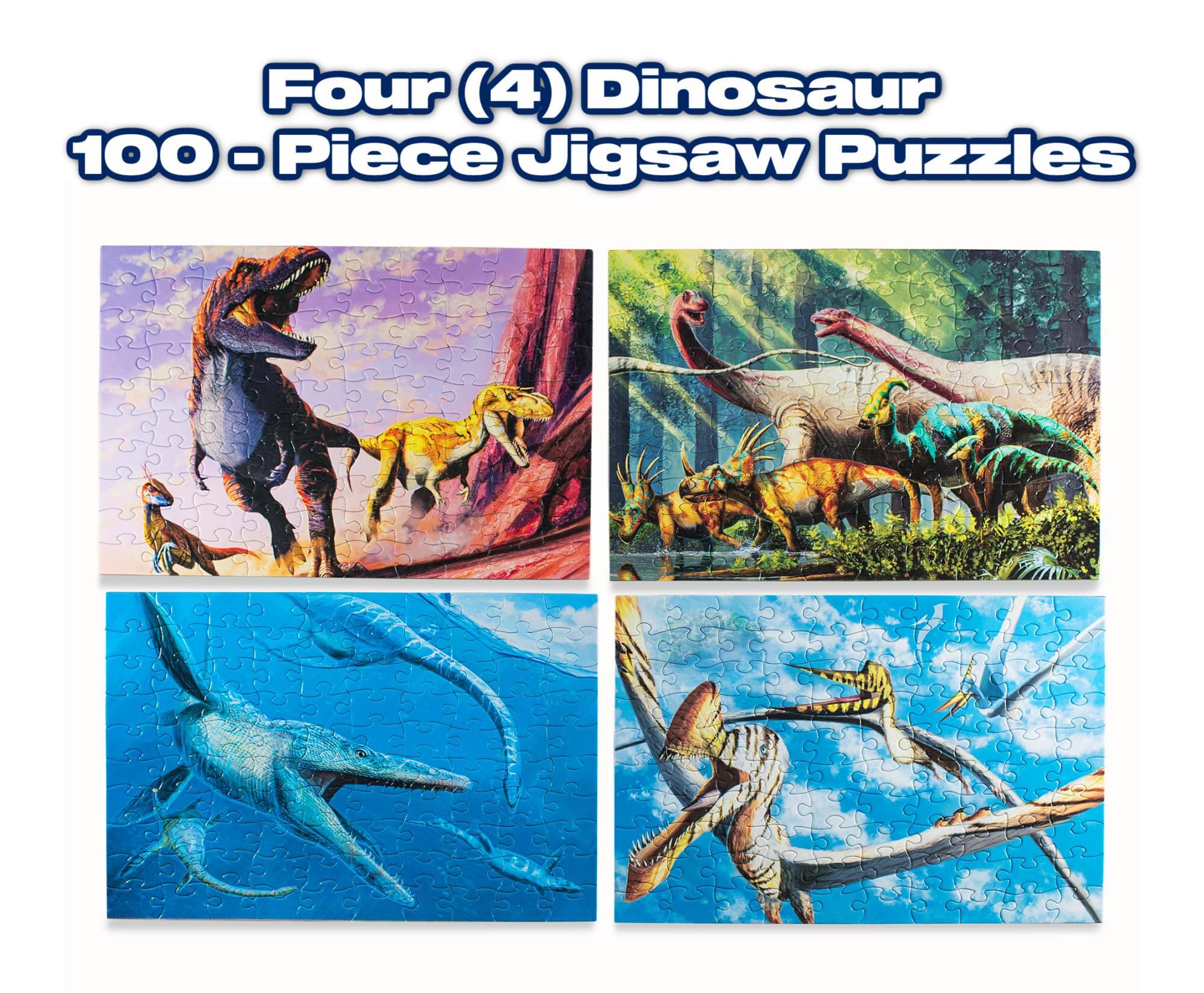 Four (4) Dinosaur 100-Piece Jigsaw Puzzles