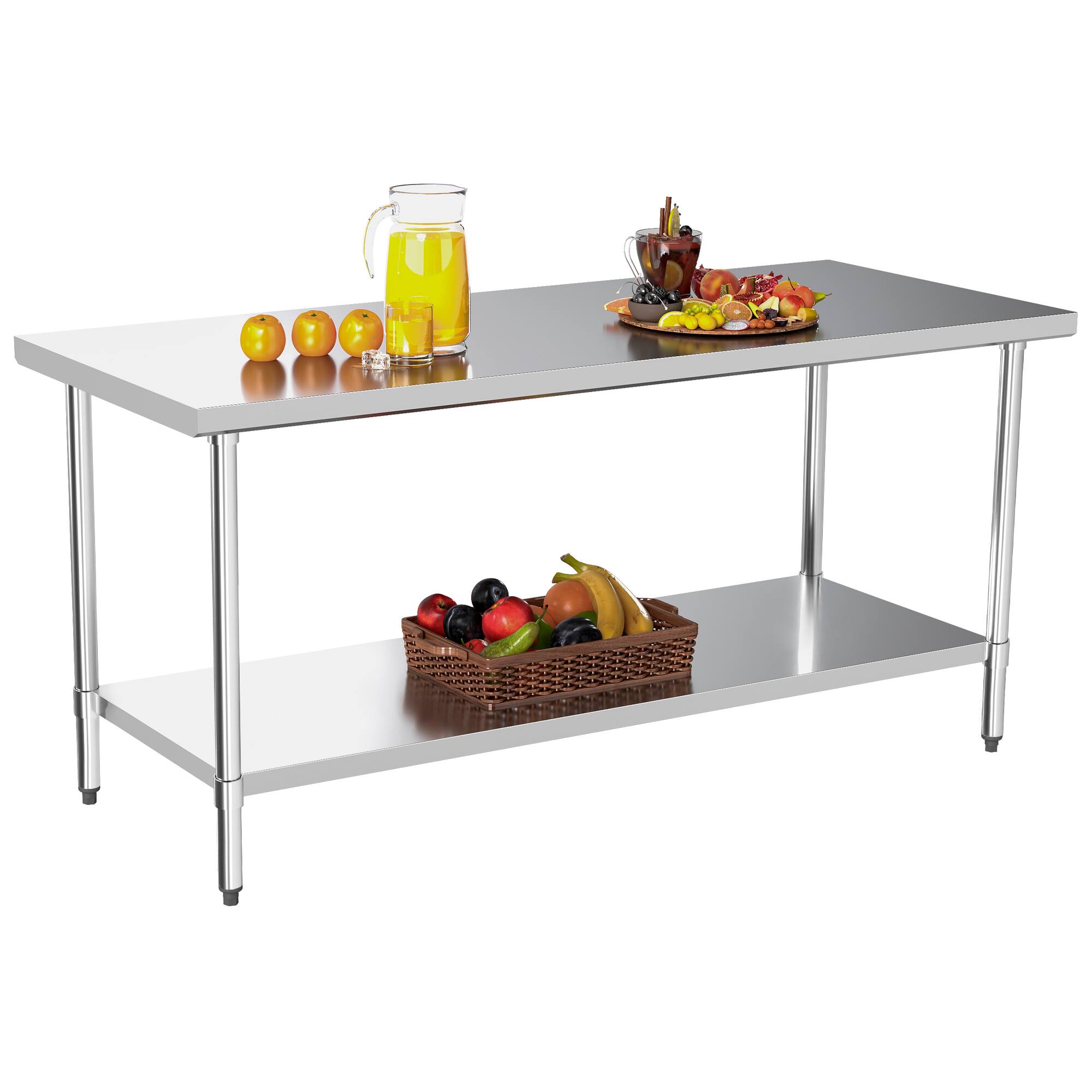 Alt View 7. KLEENSTEEL - 30" x 72" NSF Stainless Steel Worktable Adjustable Undershelf for Kitchen & BBQ.
