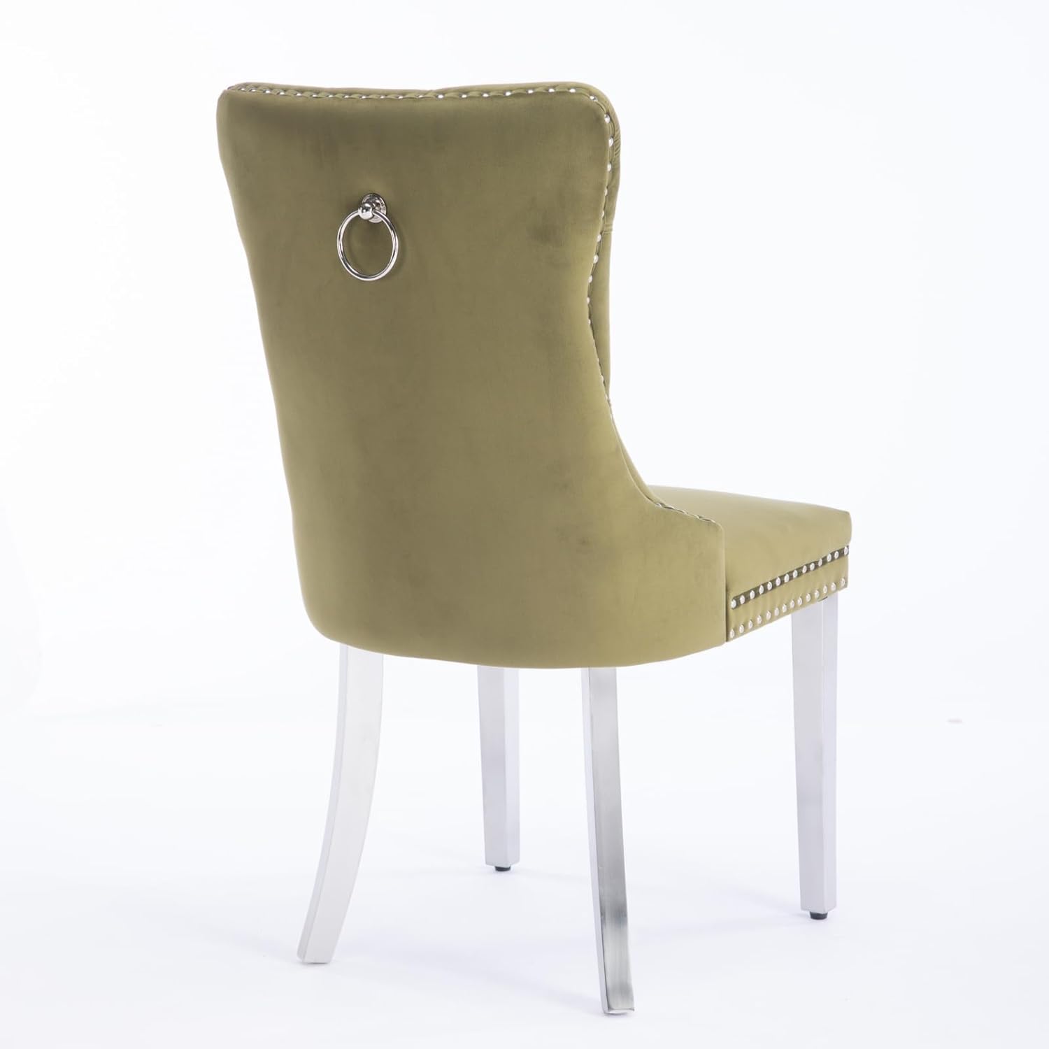 Alt View 5. Trinkets Crazed - Velvet Dining Chair Set of 2 Upholstered Tufted Dining Room Chair with Nailhead Trim - olive green.