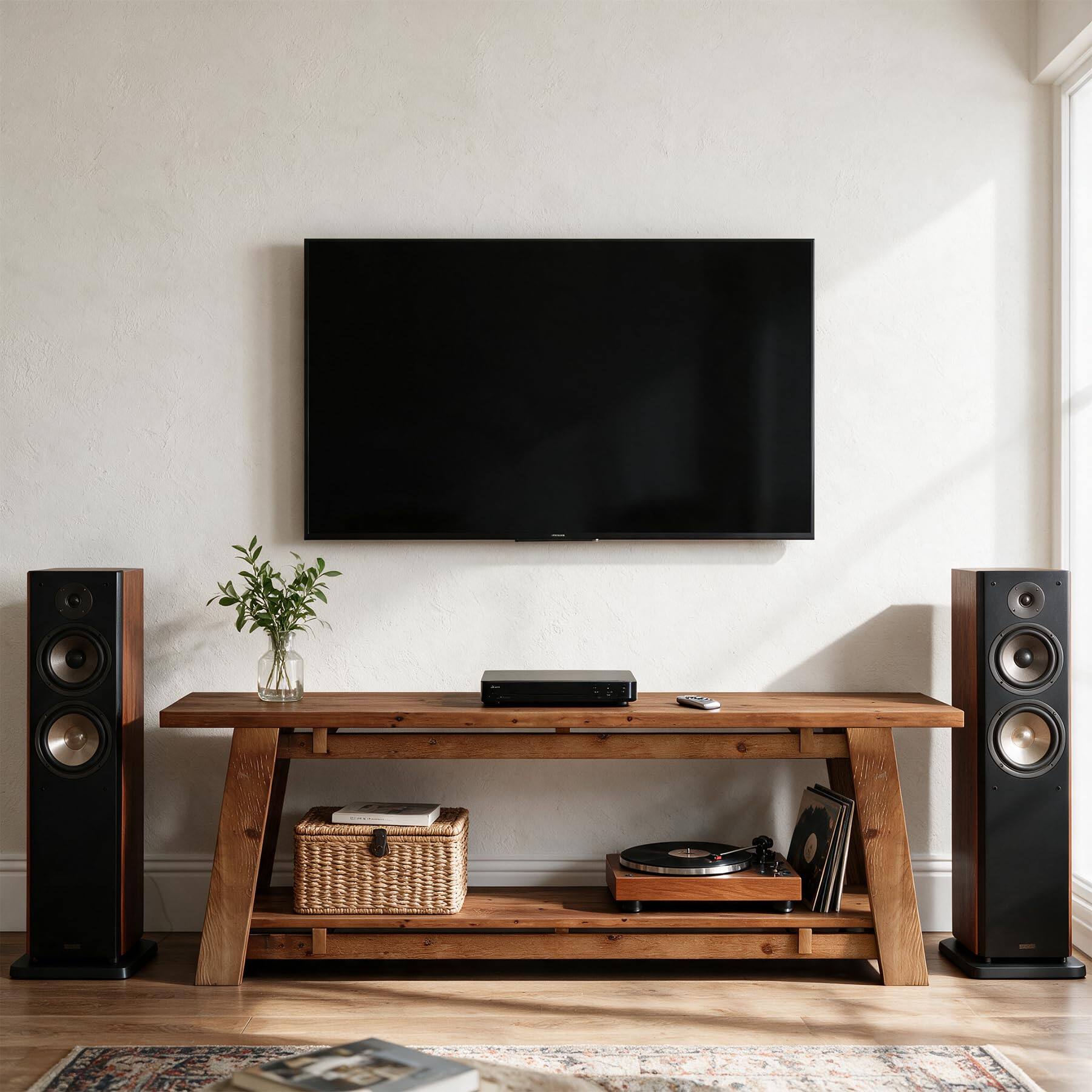 Back. Tribesigns - 63" Solid Wood TV Stand for TVs up to 75" - Brown.