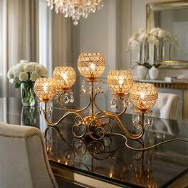 FC Design - 15"H Gold Scroll Arm Chandelier w/ Faux Crystal Mesh Globes Touch Lamp