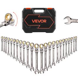 VEVOR - Flex-Head Ratcheting Wrench Set, 24-Piece SAE and Metric, 72 Teeth, Cr-V Steel Ratchet Flexible Combination Wrench Set - Bronze/Gray Nickel