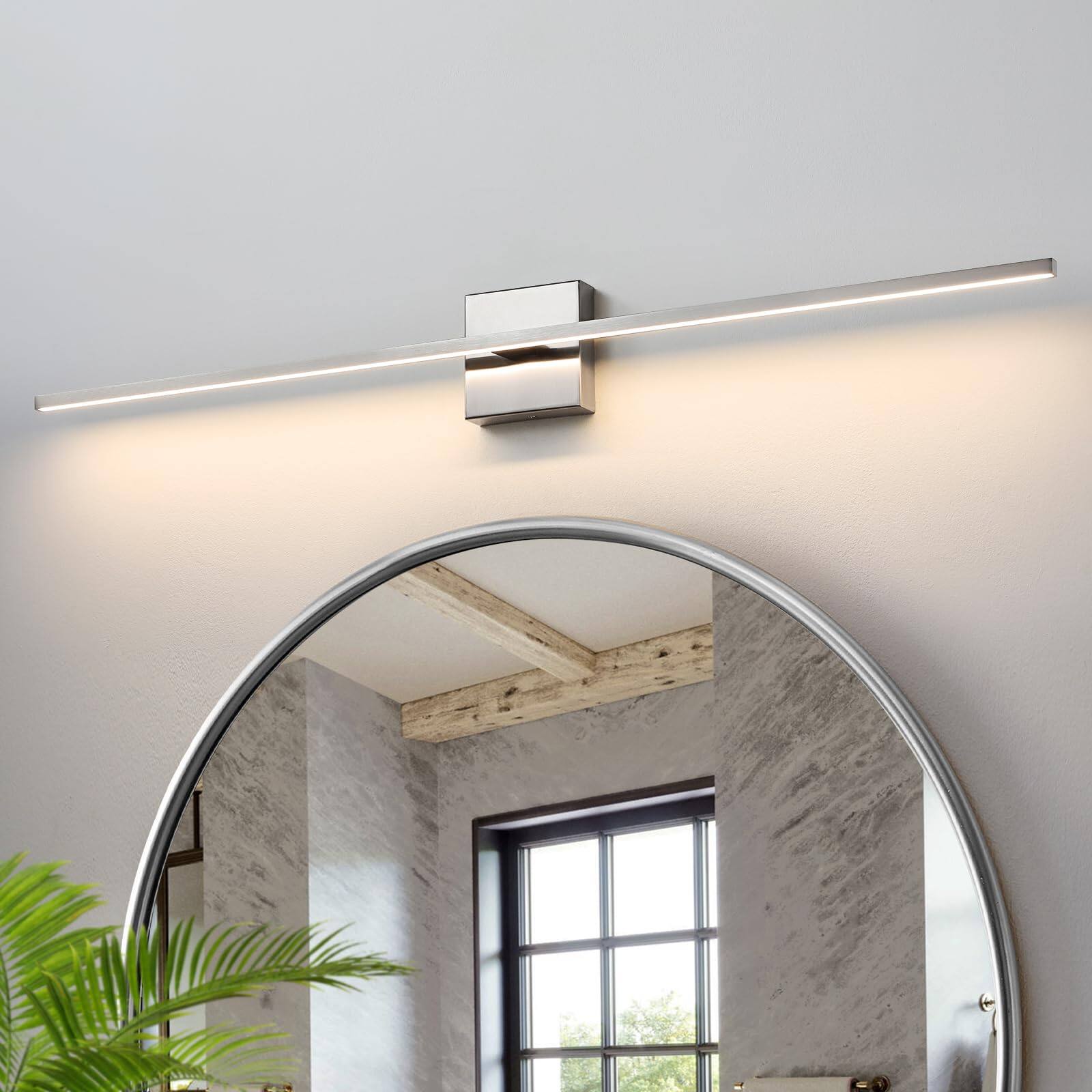 Front. PO3TICJUNKI3 - Bathroom Vanity Light Fixtures nch Dimmable Brushed Nickel Lights Over Mirror w Led Bar k Modern Wall Sco - Brushed Nickel 39INCH.