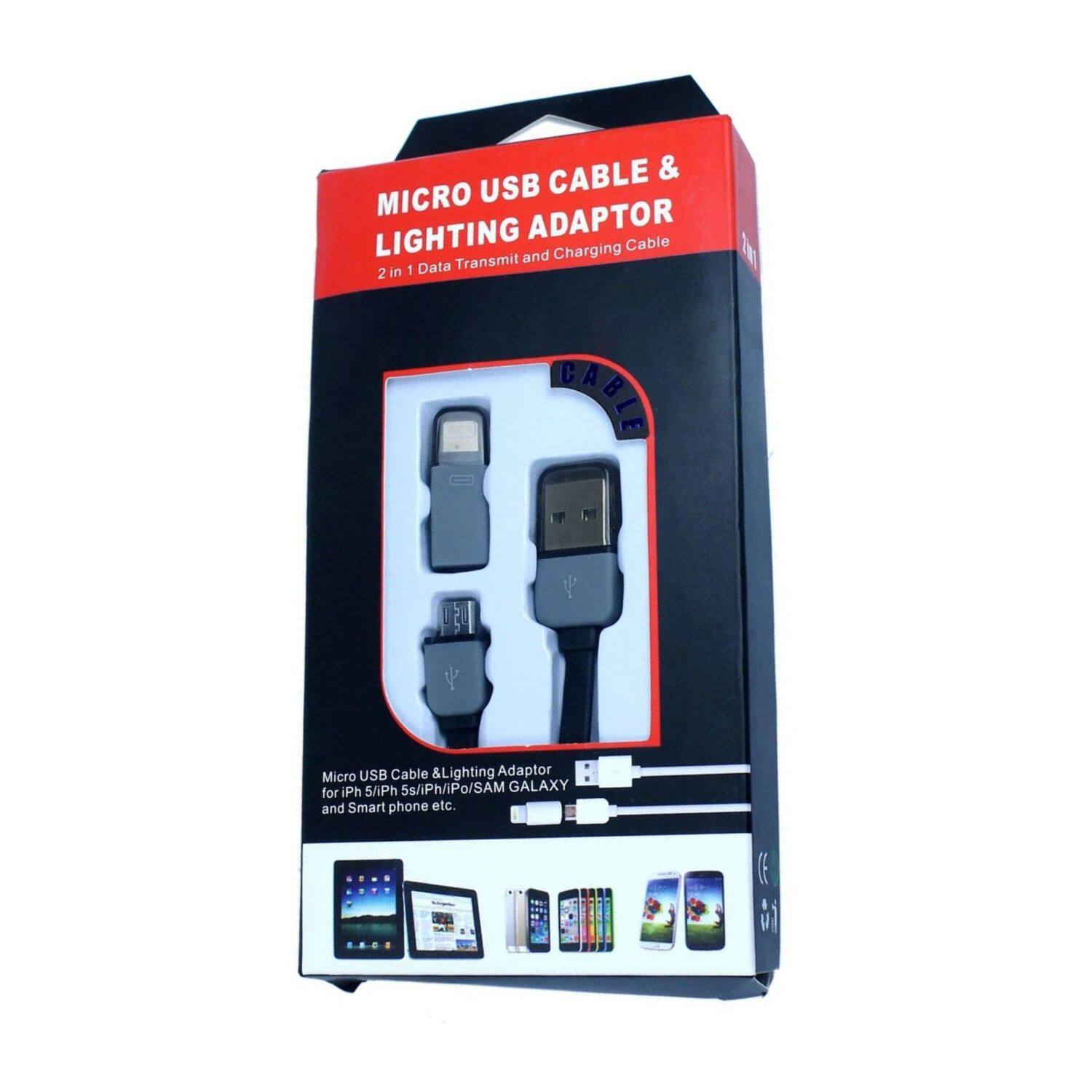 Cable & Micro USB Lighting Adaptor: Charging Cable Transmit and 2 in 1 Data Cable. Micro USB Cable & Lighting Adaptor for iPhone 5/iPhone 5s/iPhone 6/iPhone 6s/iPhone 7/iPhone 8/iPhone X/Samsung Galaxy and Smartphones, etc.