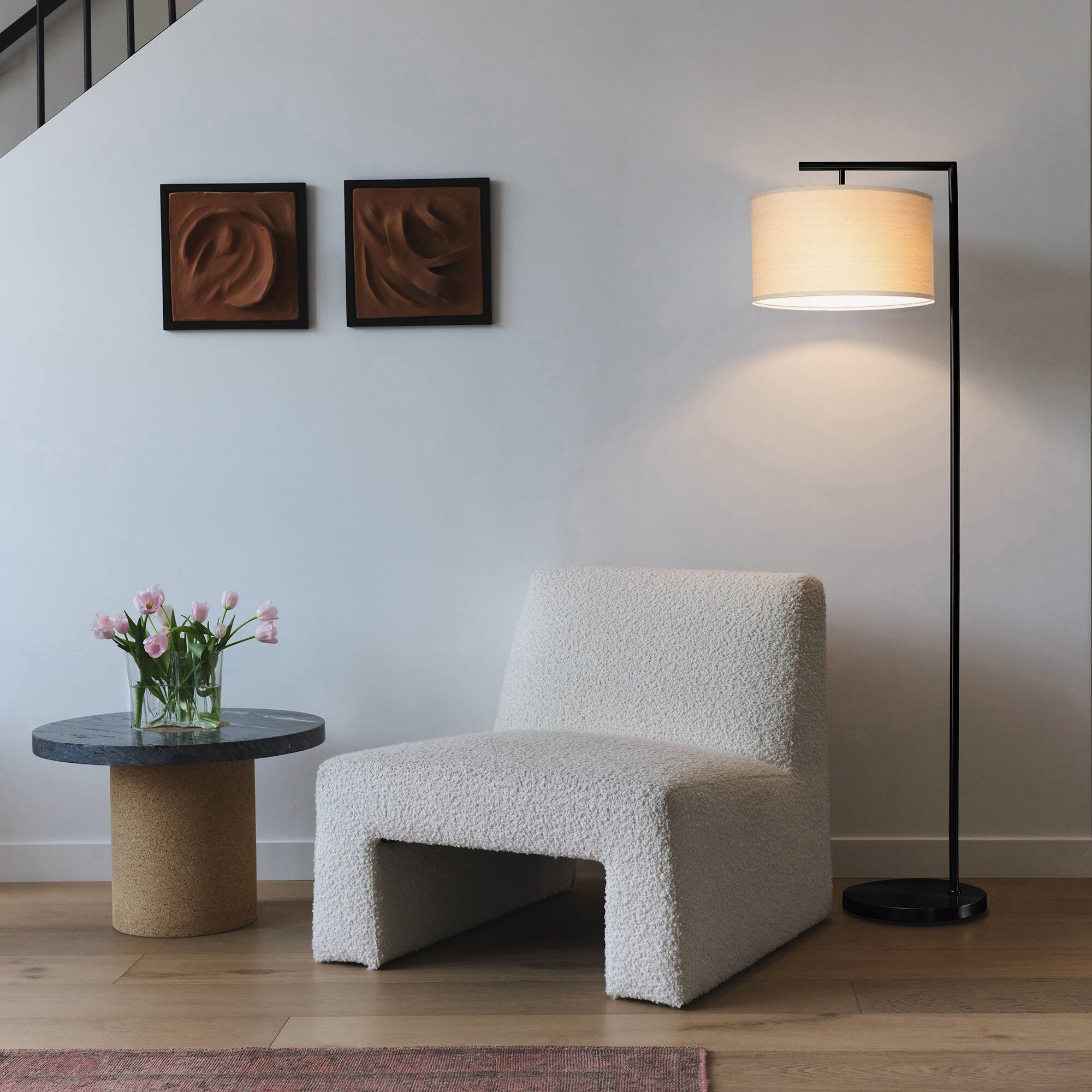 Alt View 5. Brightech - Montage Modern LED Midcentury Modern Arc Super Bright Floor Lamp with Beige Fabric Drum Shade - Classic Matte Black.