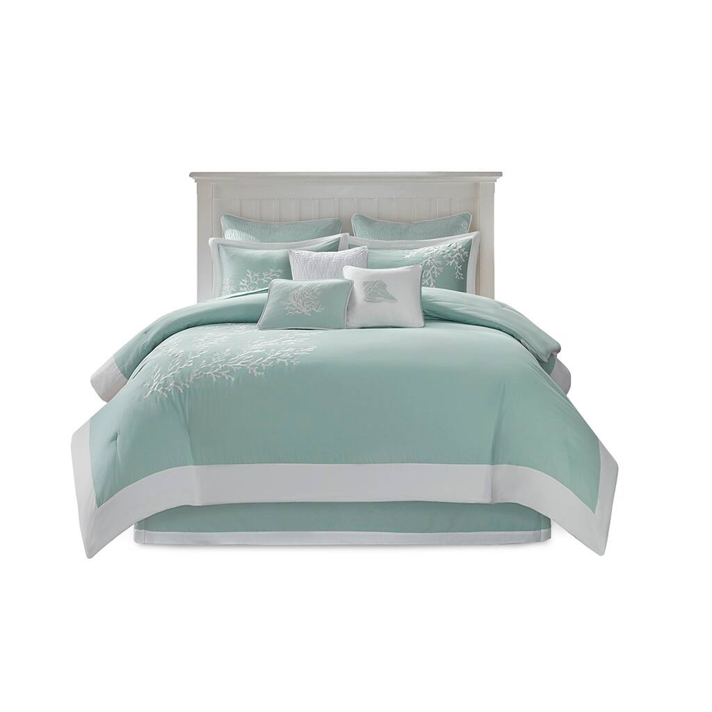 Front. Gracie Mills - Gracie Mills Douglass Coastal Coral Motif Comforter Set - Aqua.