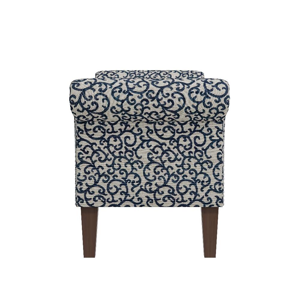 Alt View 4. Ropilly - Ropilly Rolled Arm Storage Bench Upholstered Entryway Ottoman with Nailhead Trim, Black Patterned Fabric - Black.