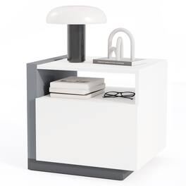 Gymax - Modern Minimalist Nightstand w/ Drawer Asymmetrical Bed Side Table End Table - White, Grey