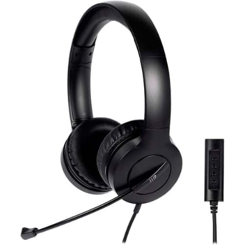 Monoprice - WFH Wired On-Ear Web Meeting Headset – 3.5mm + USB, Lightweight, Inline Controller, Black