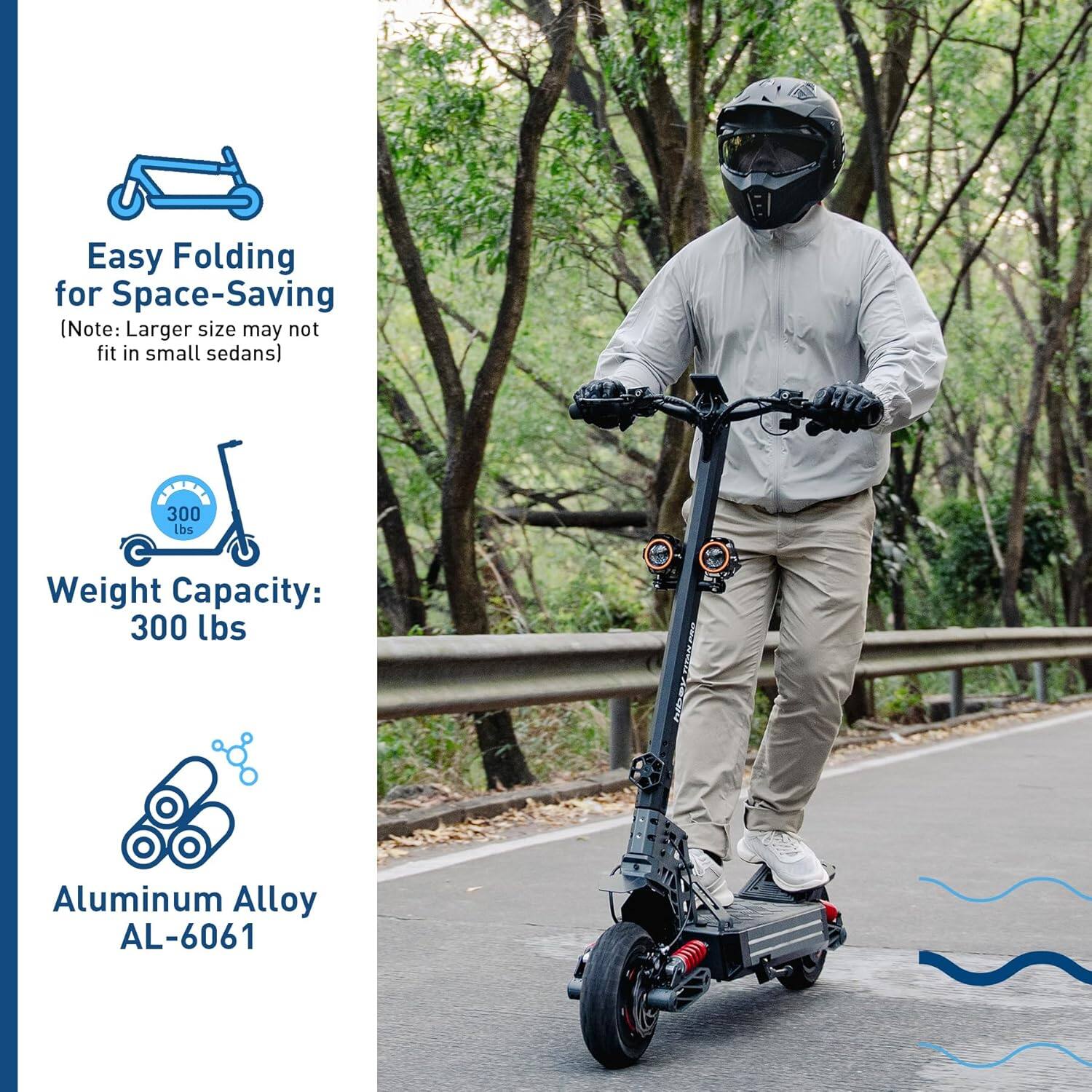 Easy Folding for Space-Saving  
(Note: Larger size may not fit in small sedans)  

Weight Capacity: 300 lbs  

Aluminum Alloy AL-6061