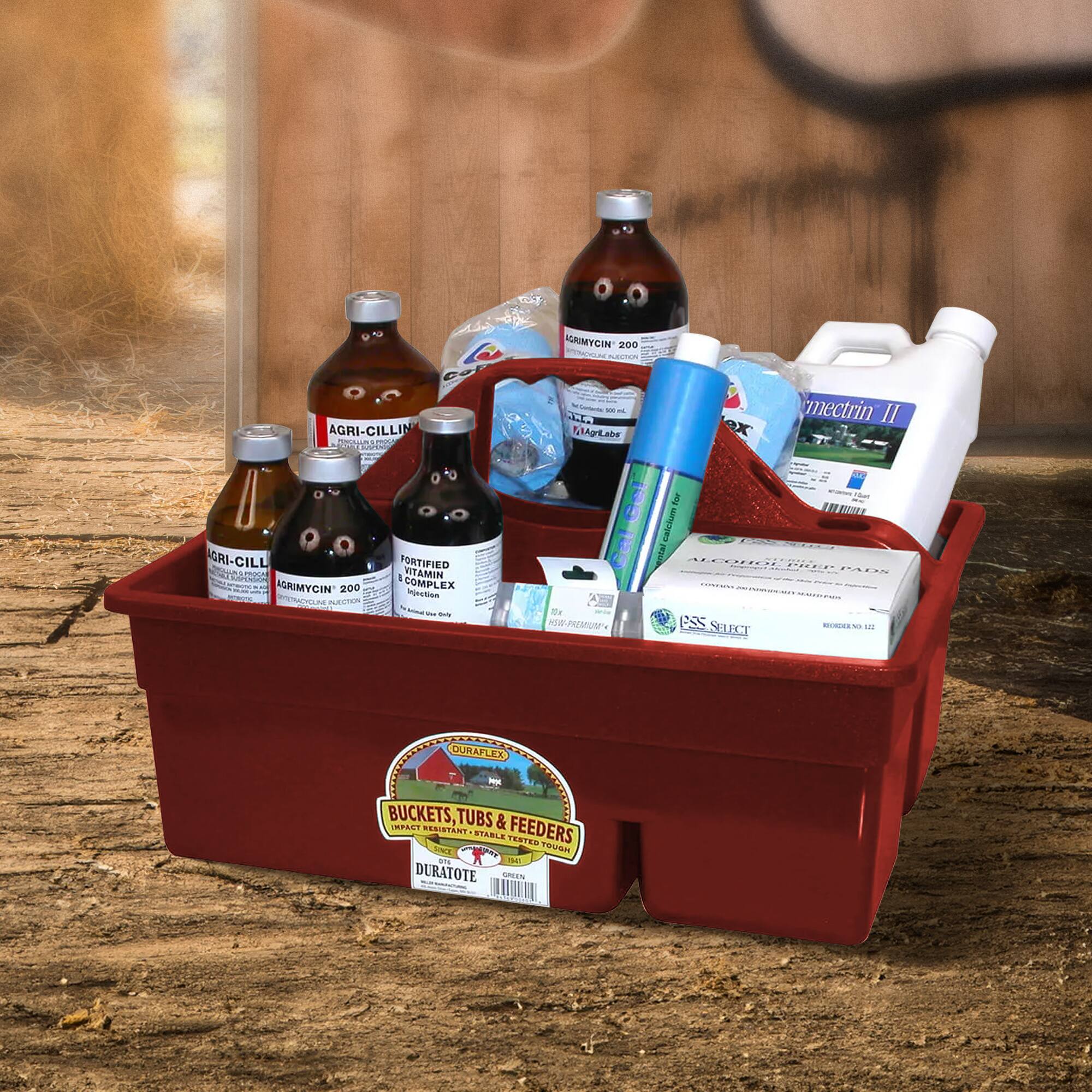 Col AGRI-CILLIN mo adss GGRMYCIN 200 MECICO daa ligriLabe ex mectrin II GRI-CILL - AOUN AGRIMYCIN 200 mLA aeCia PRTIFUED et VITAMIN I COMPLEX Igjestien i - - X de % fne  O calchum 40 PALIN ESS SEUCT - - a0 TT DURAFLEX BUCKETS, TUBS & VEPAT PRISTANT FEEDERS STABLE TESTEN NE TUS - Ta DURATOTE AUN