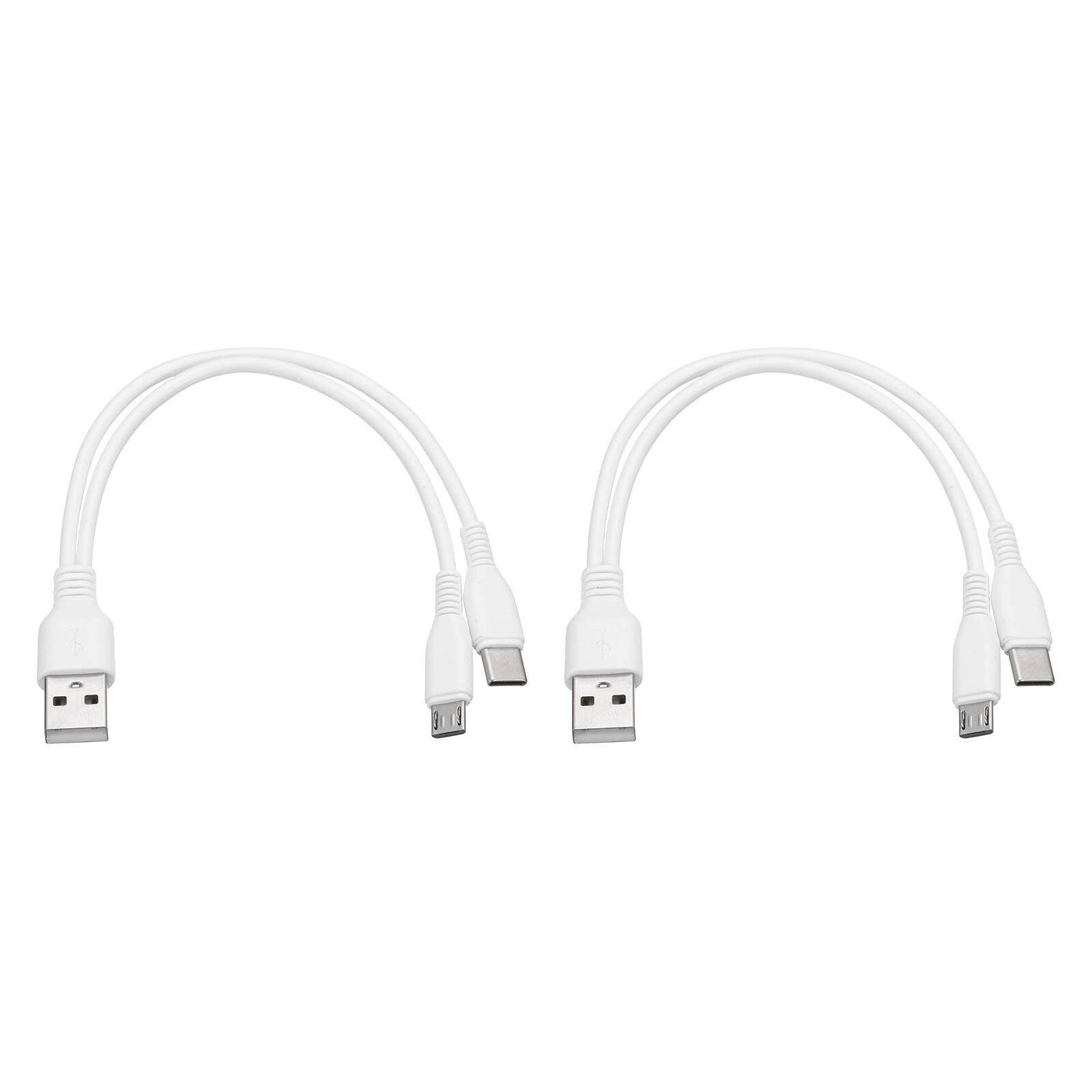Front. Unique Bargains - 2pcs Multi USB-A to Micro USB & Type-C 2-in-1 Splitter Charging Cable, 8in 5V 2A for Phone/PowerBank/Tablet - White.