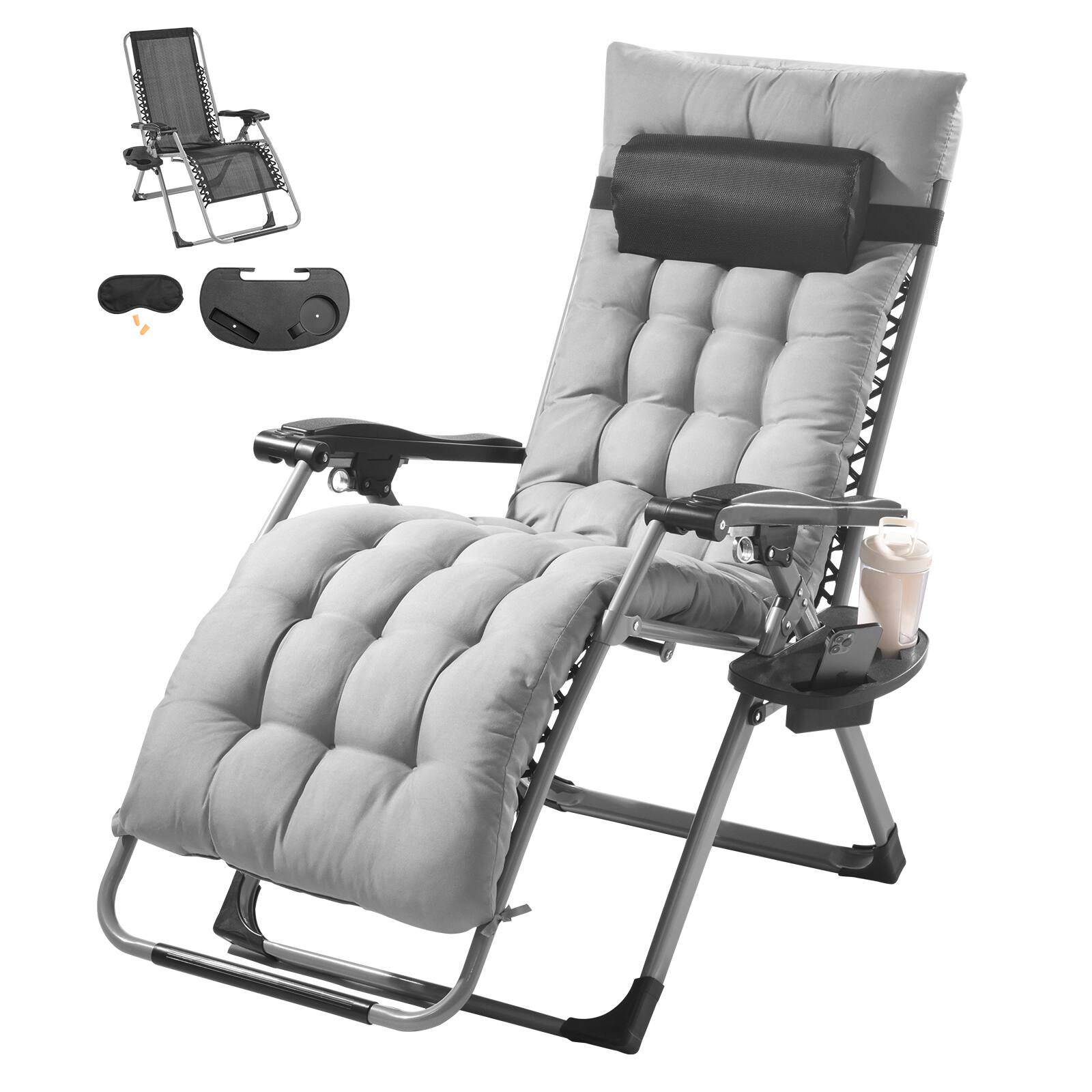 VEVOR - Zero Gravity Chair, 26 inch Zero Gravity Recliner Lounge Chair for Indoor and Outdoor, Adjustable Anti Gravity Chair - Gray