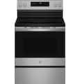 GE Profile - 30" Wide 5 Elements 5.3 Cu. Ft. Freestanding Electric Convection Range w/ Steam Clean, Air Fry, and EasyWash Oven Tray - Stainless Steel