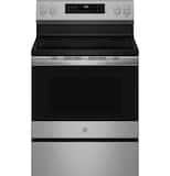GE Profile - 30" Wide 5 Elements 5.3 Cu. Ft. Freestanding Electric Convection Range w/ Steam Clean, Air Fry, and EasyWash Oven Tray - Stainless Steel