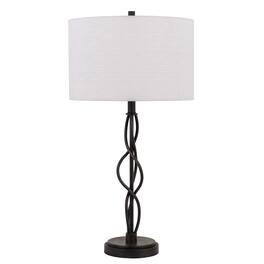 Manhattan Lane - Round Fabric Shade Table Lamp, Metal Spiral Base - White and Bronze