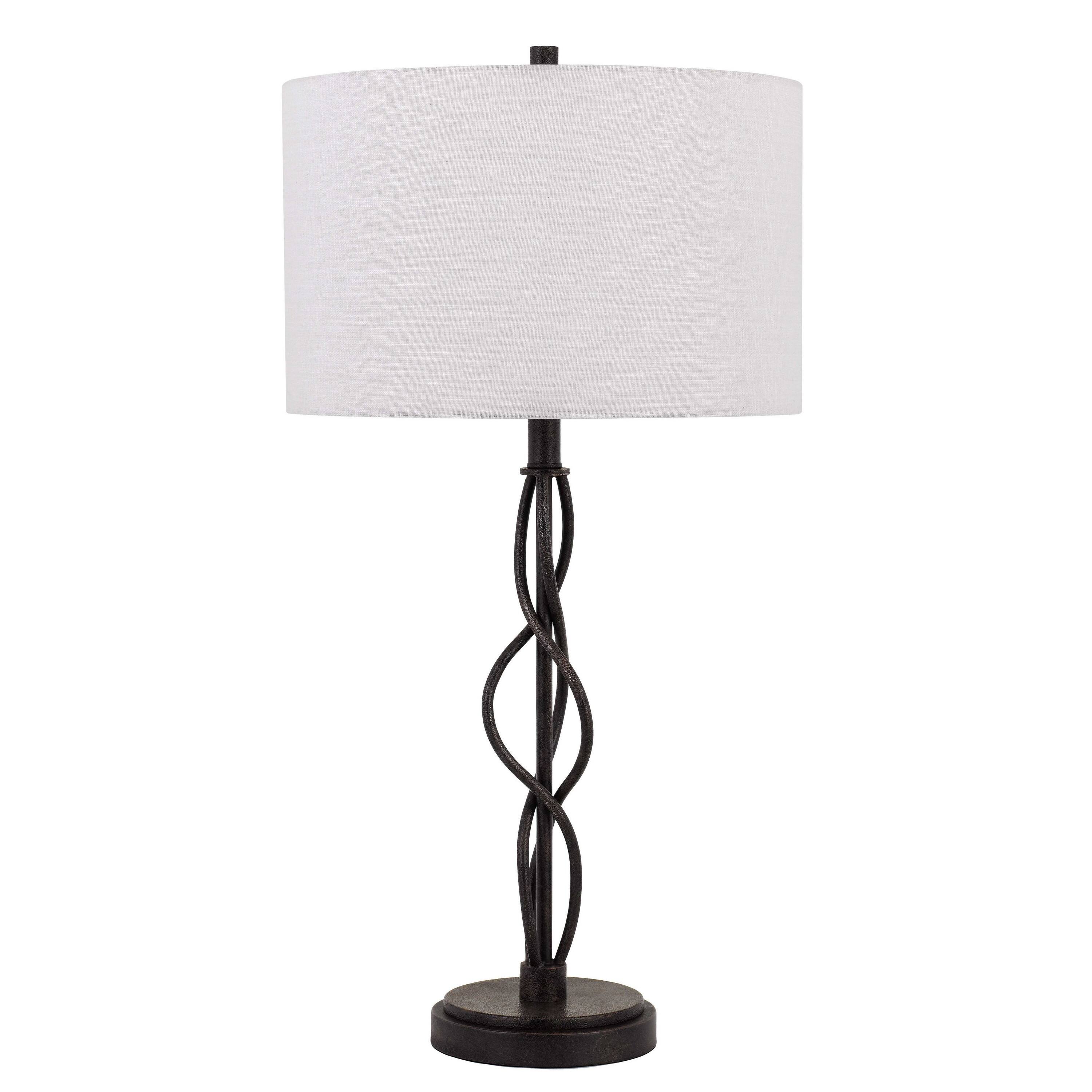 Manhattan Lane Round Fabric Shade Table Lamp, Metal Spiral Base White ...