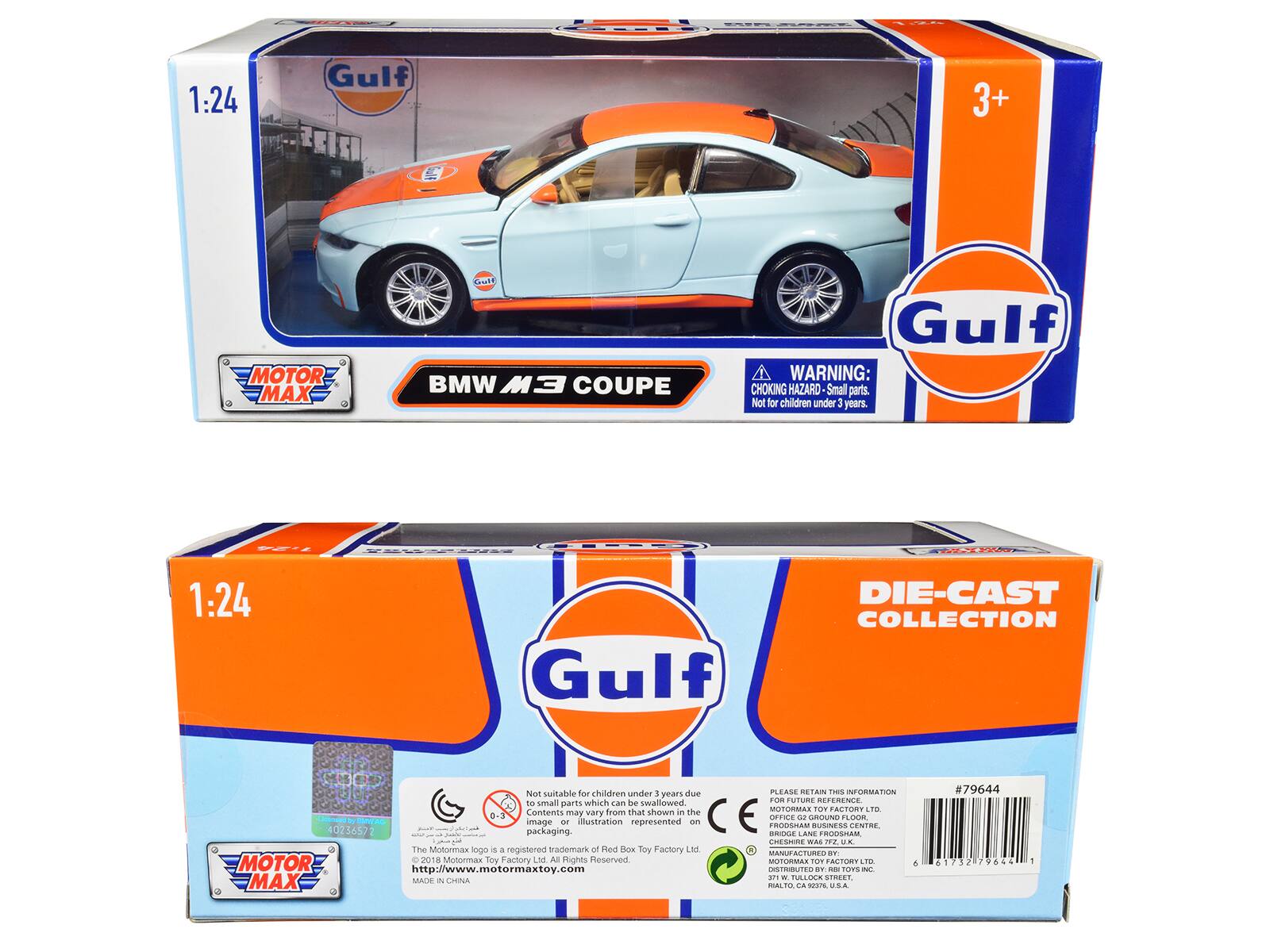 1:24 Gulf 3+ MOTOR MAX Oute BMW M3 COUPE Gulf WARNING: CHOKING HAZARD - Small parts. Not for children under 3 years. F 1:24 Gulf DIE-CAST COLLECTION - Not suitable for children under 3 years due to small parts which can be swallowed. Content may vary from that shown in the image or illustration represented on packaging. The Motormax logo is a registered trademark of Red Box Toy Factory Ltd. MOTOR MAX 2011 Motormax Toy Factory Ltd. All Rights Reserved. http://www.motormaxtoy.com MAX MADE IN CHINA PLEASE RETAIN THIS INFORMATION FOR FUTURE REFERENCE. MOTORMAX TOY FACTORY LTD. 4025657

DIE-CAST COLLECTION

#79644

Not suitable for children under 3 years due to small parts which can be swallowed. Contents may vary from that shown in the image or illustration represented on packaging. The Motormax logo is a registered trademark of Red Box Toy Factory Ltd. MOTOR MAX 2011 Motormax Toy Factory Ltd. All Rights Reserved. http://www.motormaxtoy.com MADE IN CHINA