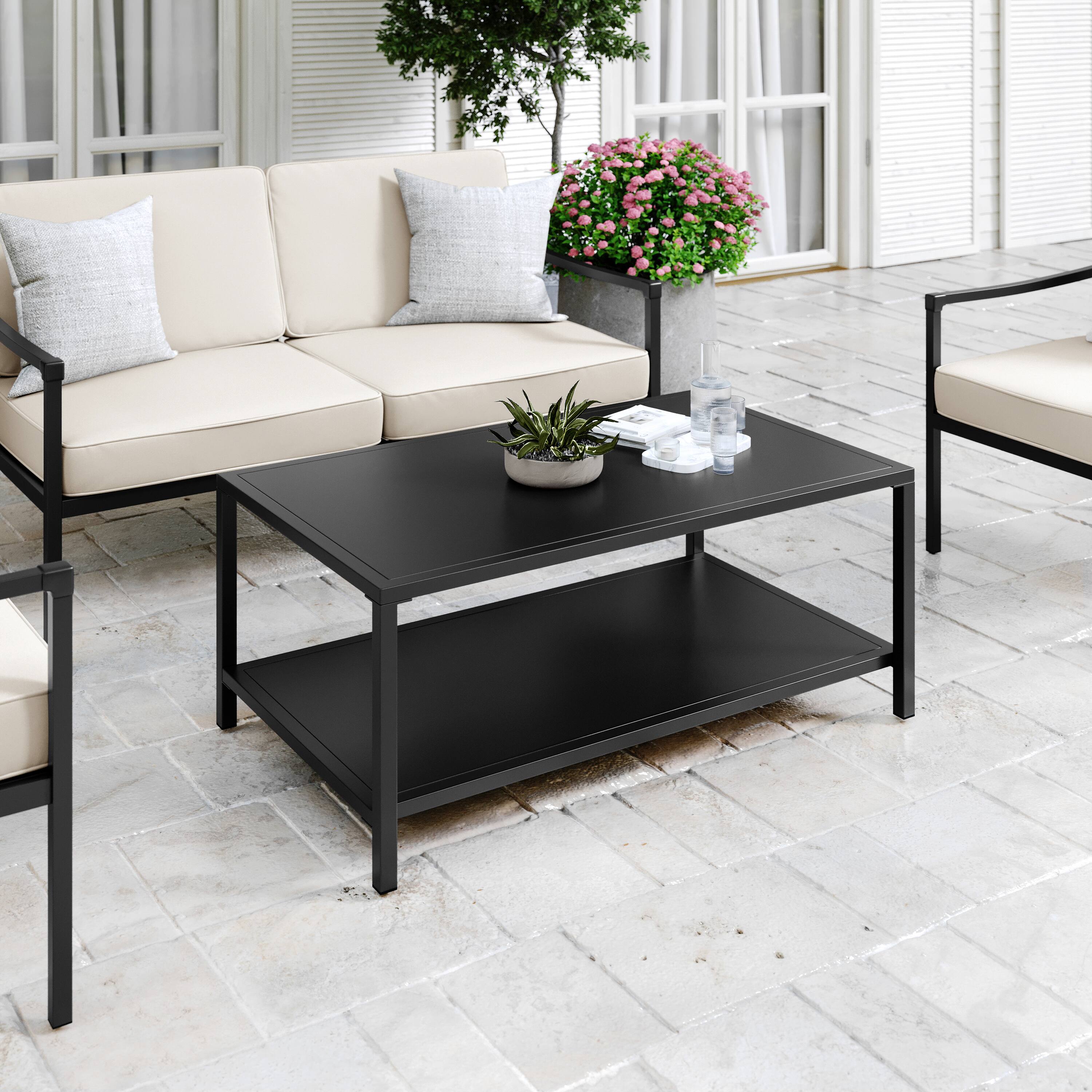 Alt View 1. Martha Stewart - Lily Pond All-Weather Steel Frame Patio Coffee Table with Lower Shelf - Black.