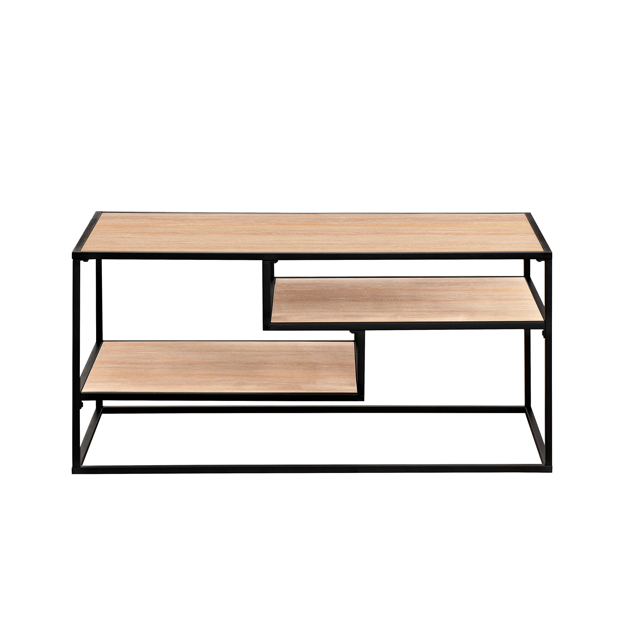 Front. Walker Edison - Modern Minimal Coffee Table with Floating Shelves - Coastal Oak.