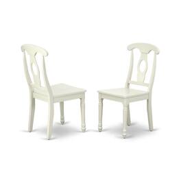 East West Furniture - AMKE3-LWH-W 3 Piece Dining Set - 1 Pedestal Table and 2 Wooden Kitchen Chairs - Finish - Linen White