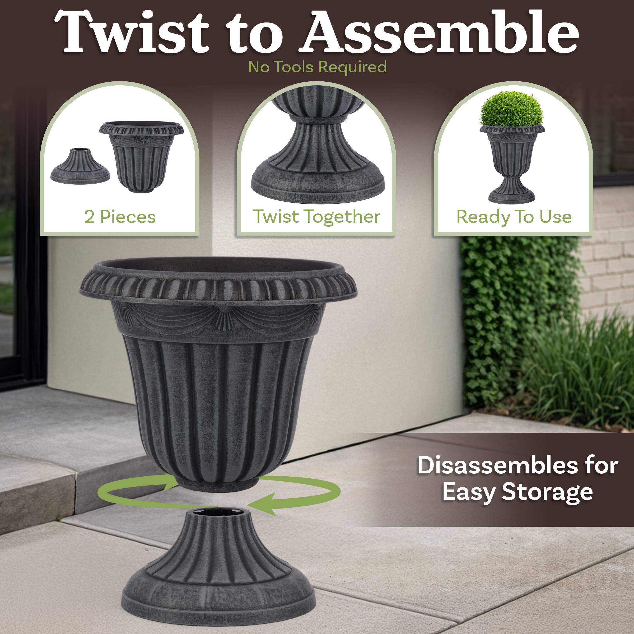 Twist to Assemble  
No Tools Required  

2 Pieces  
Twist Together  
Ready To Use  

Disassembles for Easy Storage