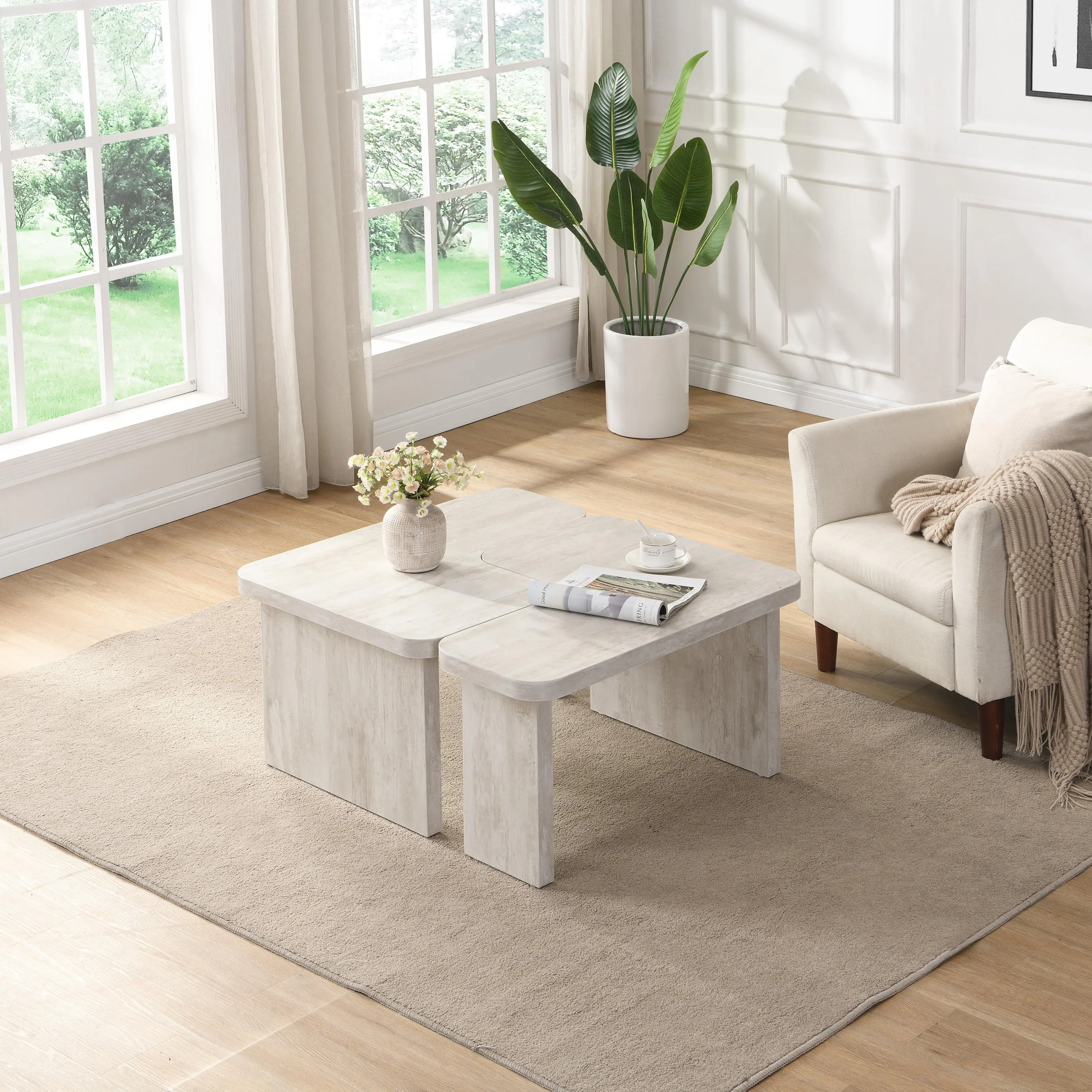APRILSOUL Modern Minimalist Coffee Table Set Rectangle Table Splicing ...